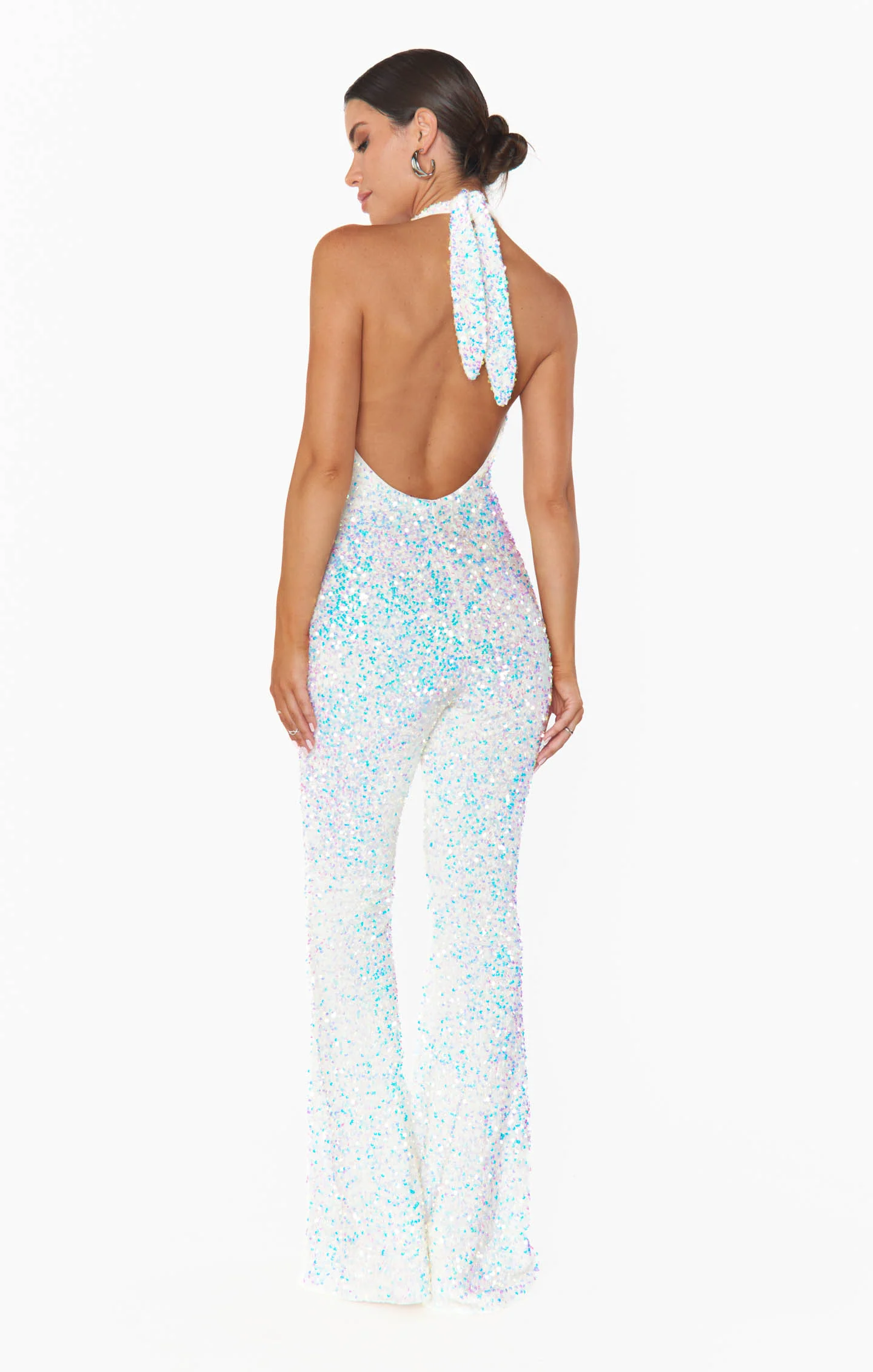 Studio Halter Jumpsuit ~ White Sparkle Sequins - Image 2