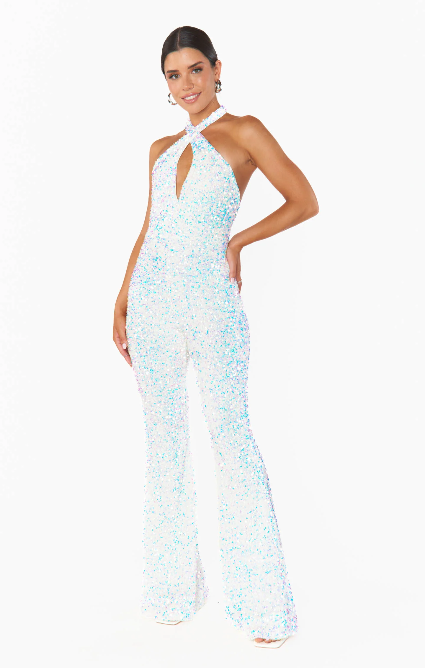 Studio Halter Jumpsuit ~ White Sparkle Sequins - Image 5