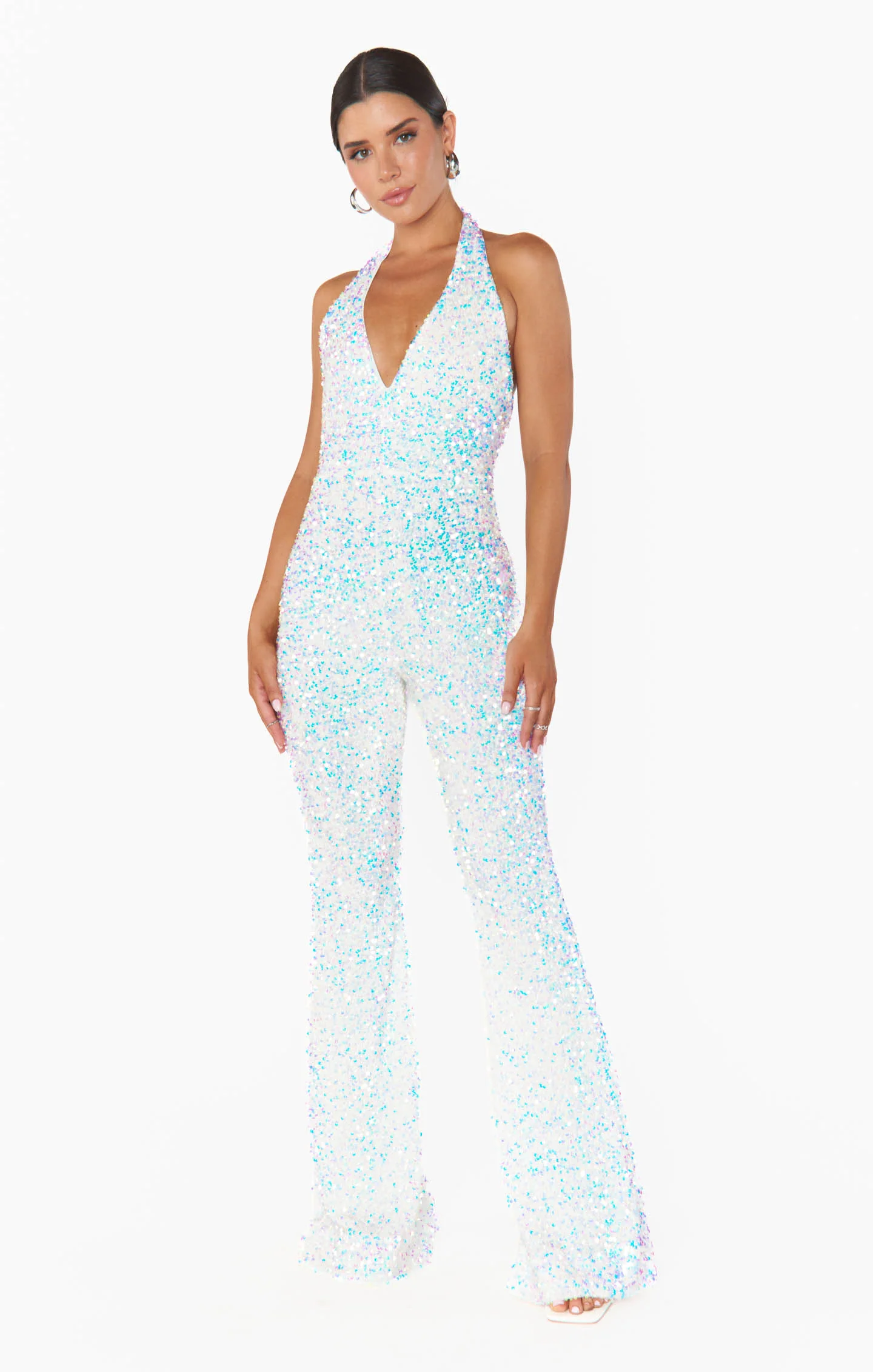Studio Halter Jumpsuit ~ White Sparkle Sequins - Image 7
