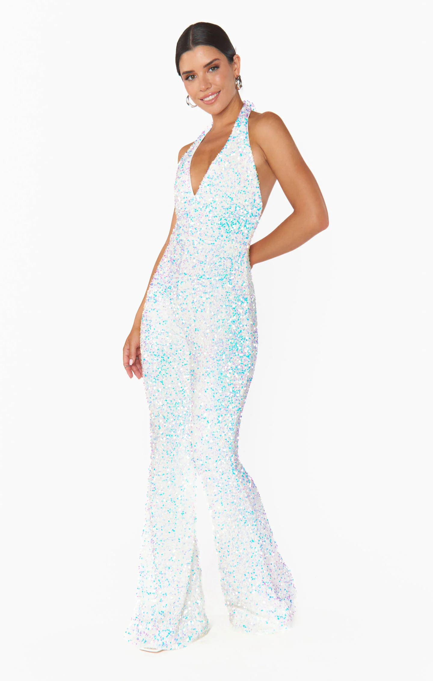 Studio Halter Jumpsuit ~ White Sparkle Sequins - Image 8