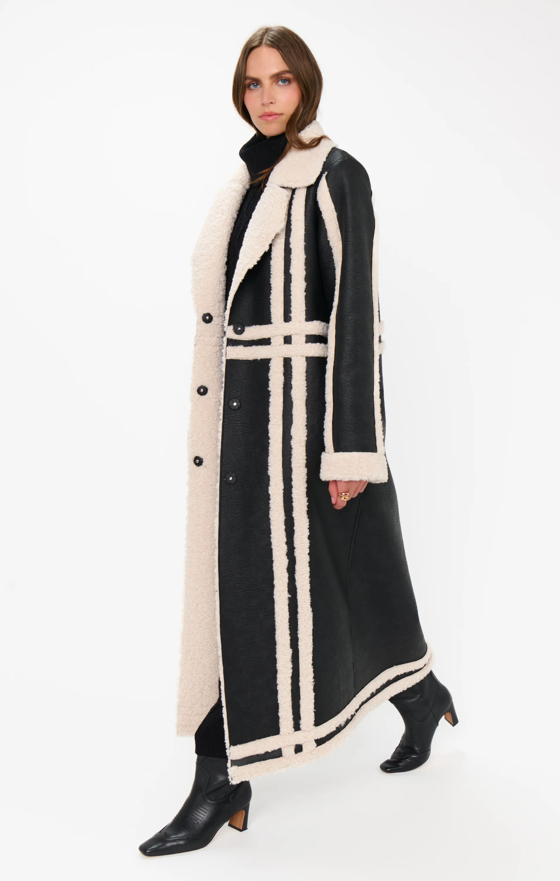Swiss Alps Coat ~ Black Faux Leather with Sherpa - Image 3