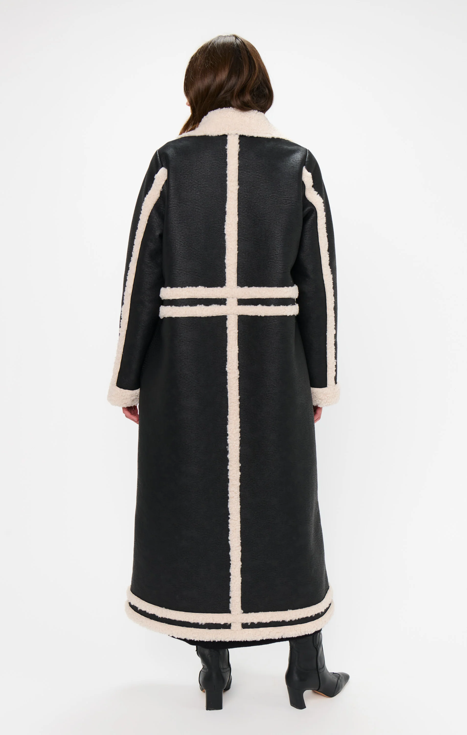 Swiss Alps Coat ~ Black Faux Leather with Sherpa - Image 4