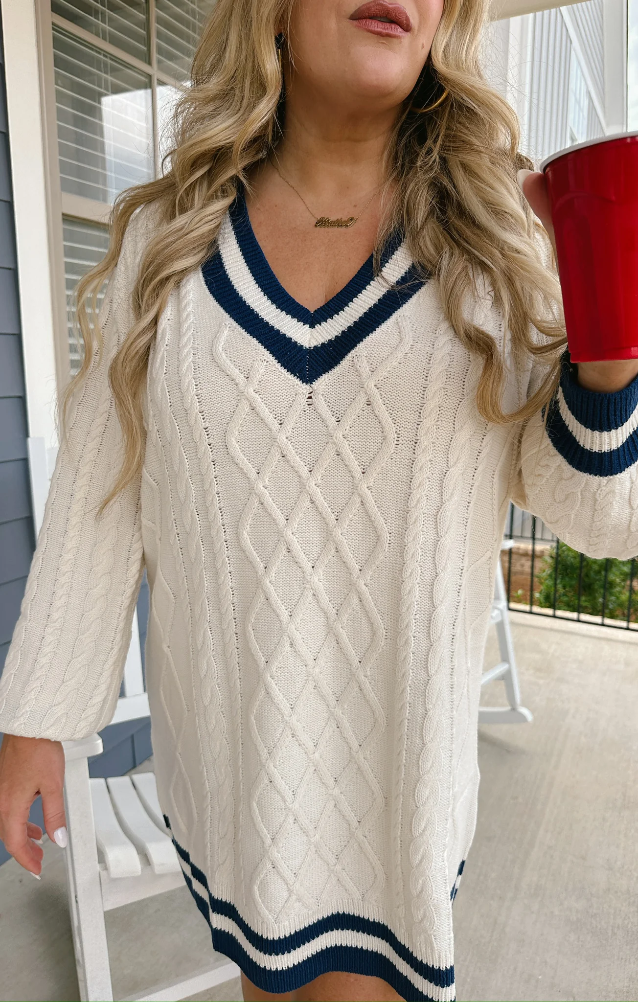 Tailgate Sweater Dress ~ Navy Cable Knit - Image 3