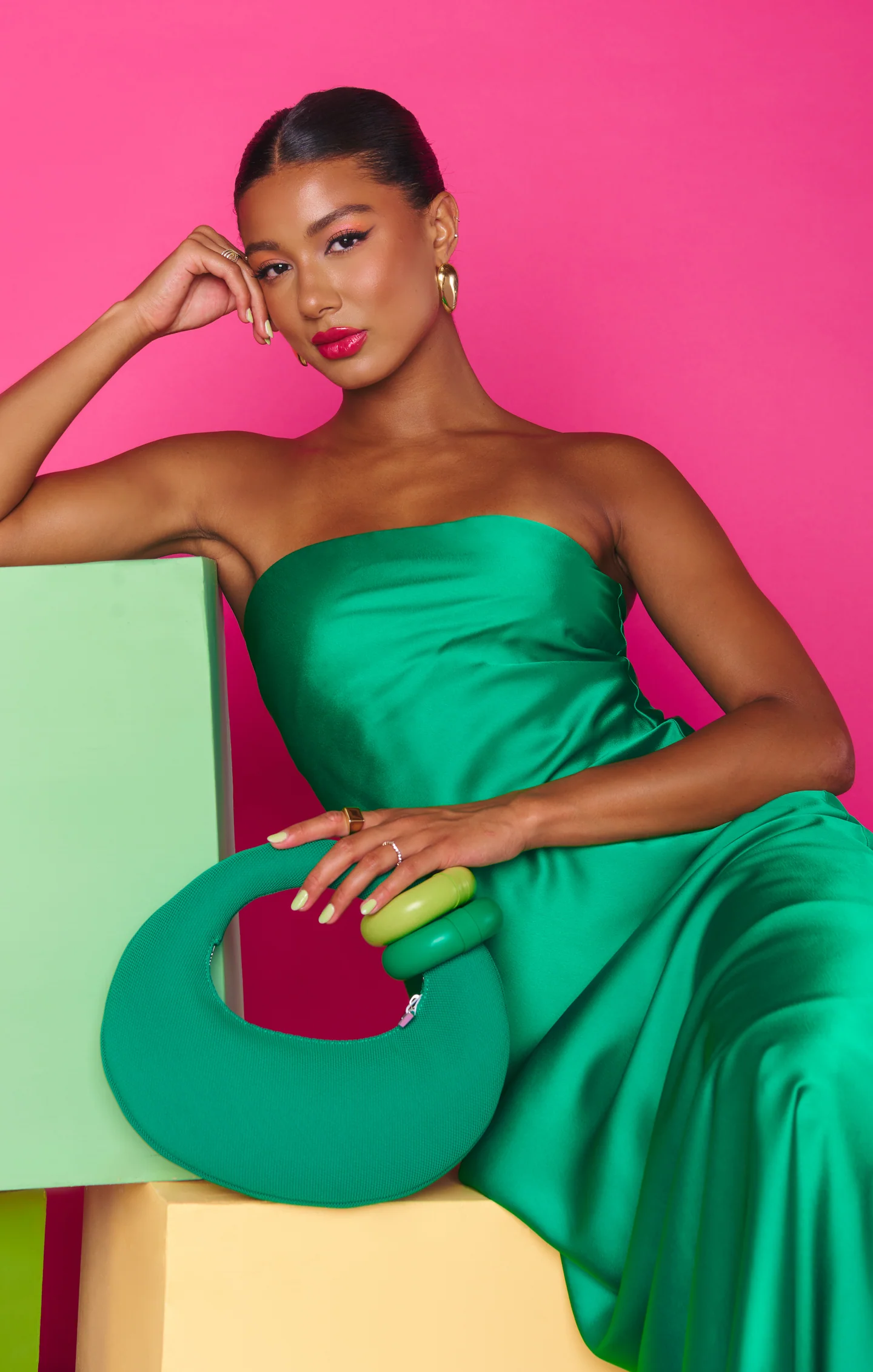 Taylor Tube Dress ~ Clover Green Luxe Satin - Image 3