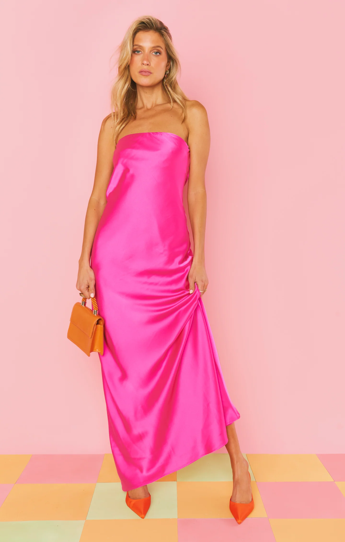 Taylor Tube Dress ~ Hot Pink Luxe Satin - Image 3