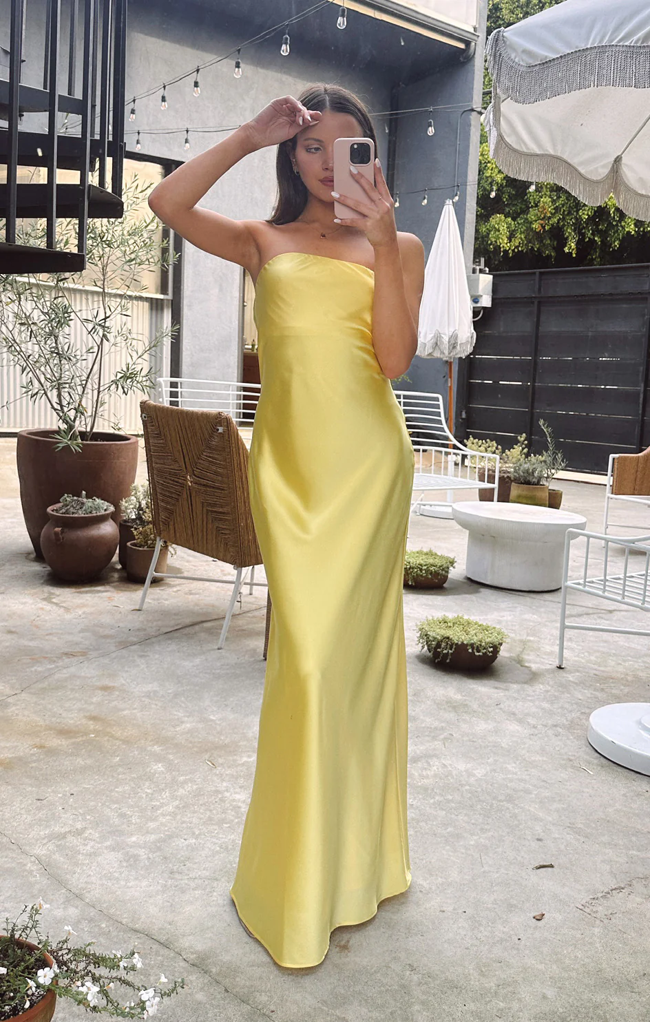 Taylor Tube Dress ~ Yellow Luxe Satin - Image 3