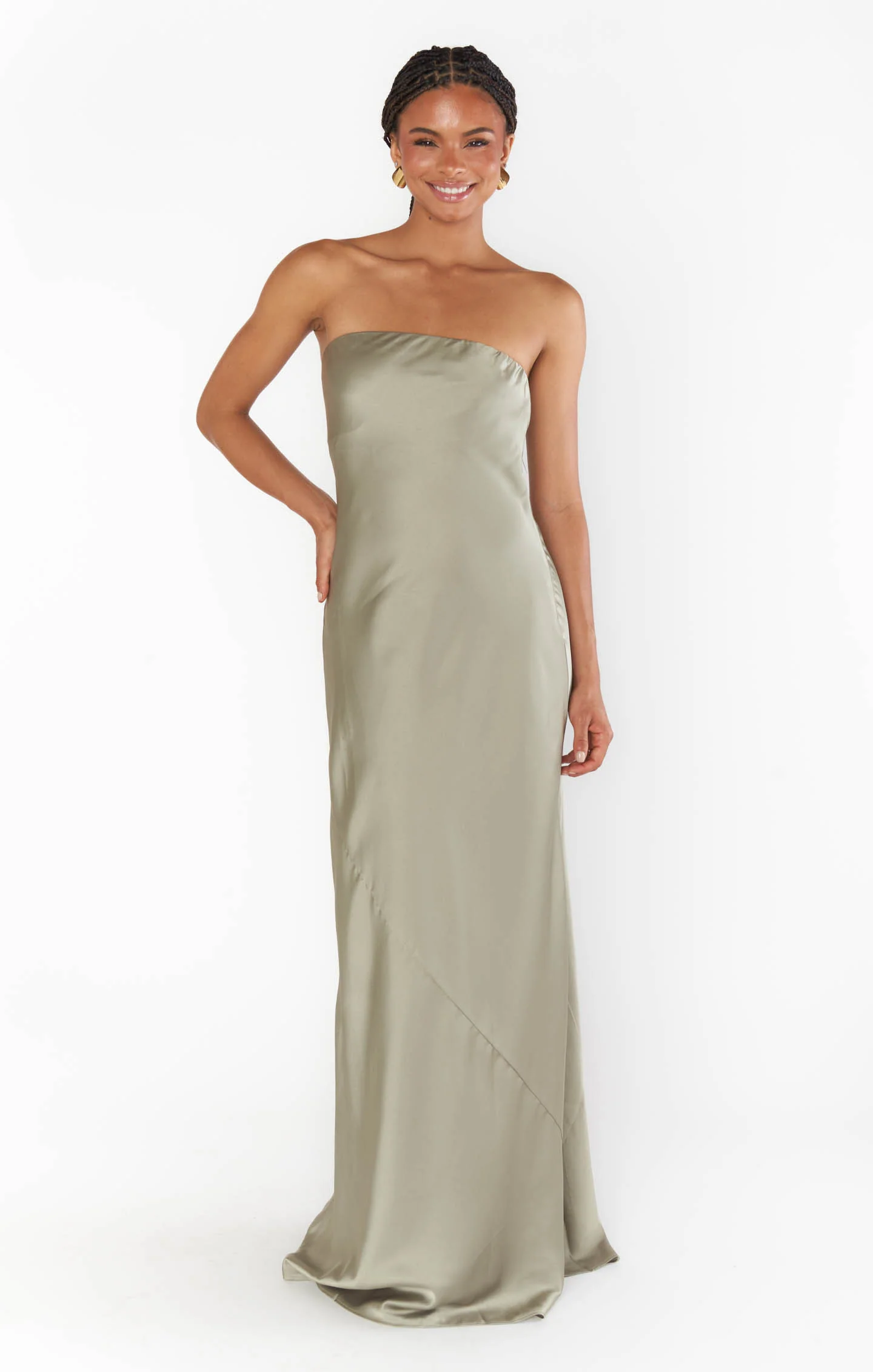 Taylor Tube Maxi Dress ~ Moss Green Luxe Satin - Image 3