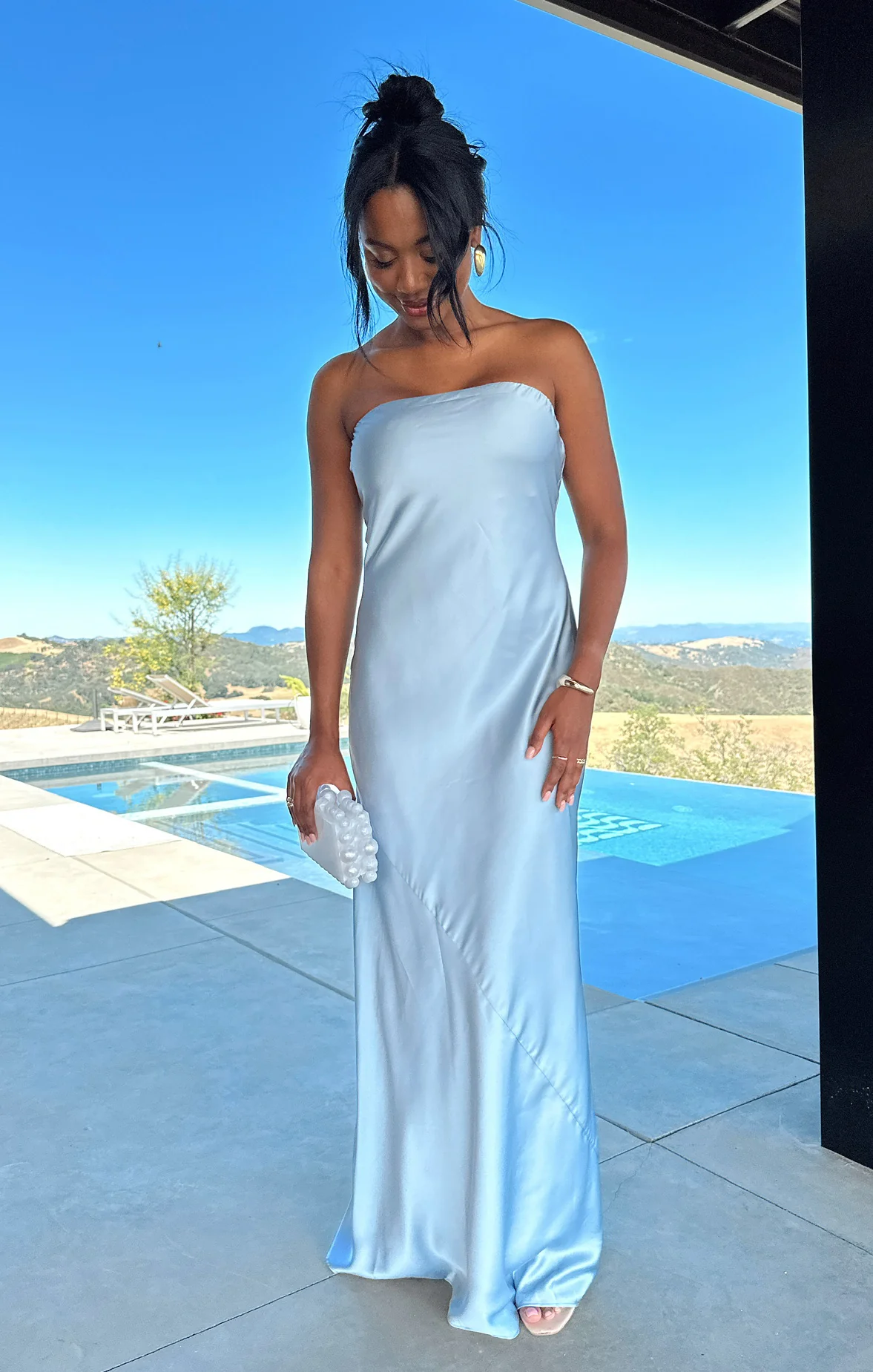Taylor Tube Maxi Dress ~ Steel Blue Luxe Satin - Image 4