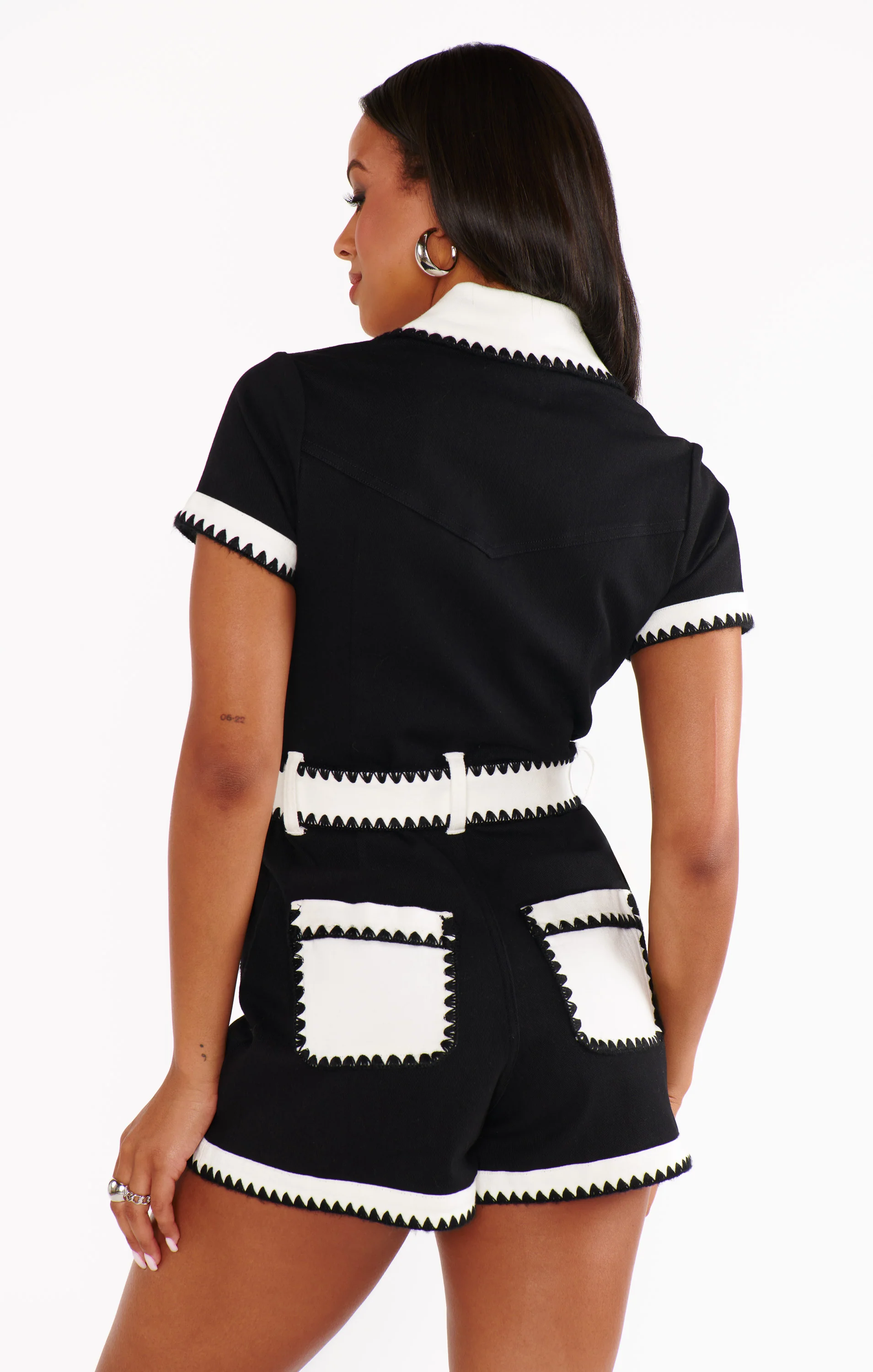 Tempe Romper ~ Black White Colorblock Denim - Image 3