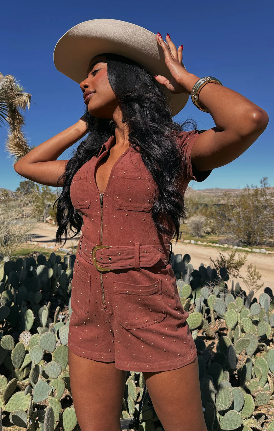 Tempe Romper ~ Studded Brown Denim - Image 2