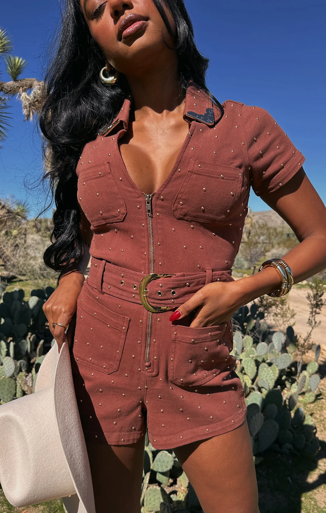 Tempe Romper ~ Studded Brown Denim - Image 5