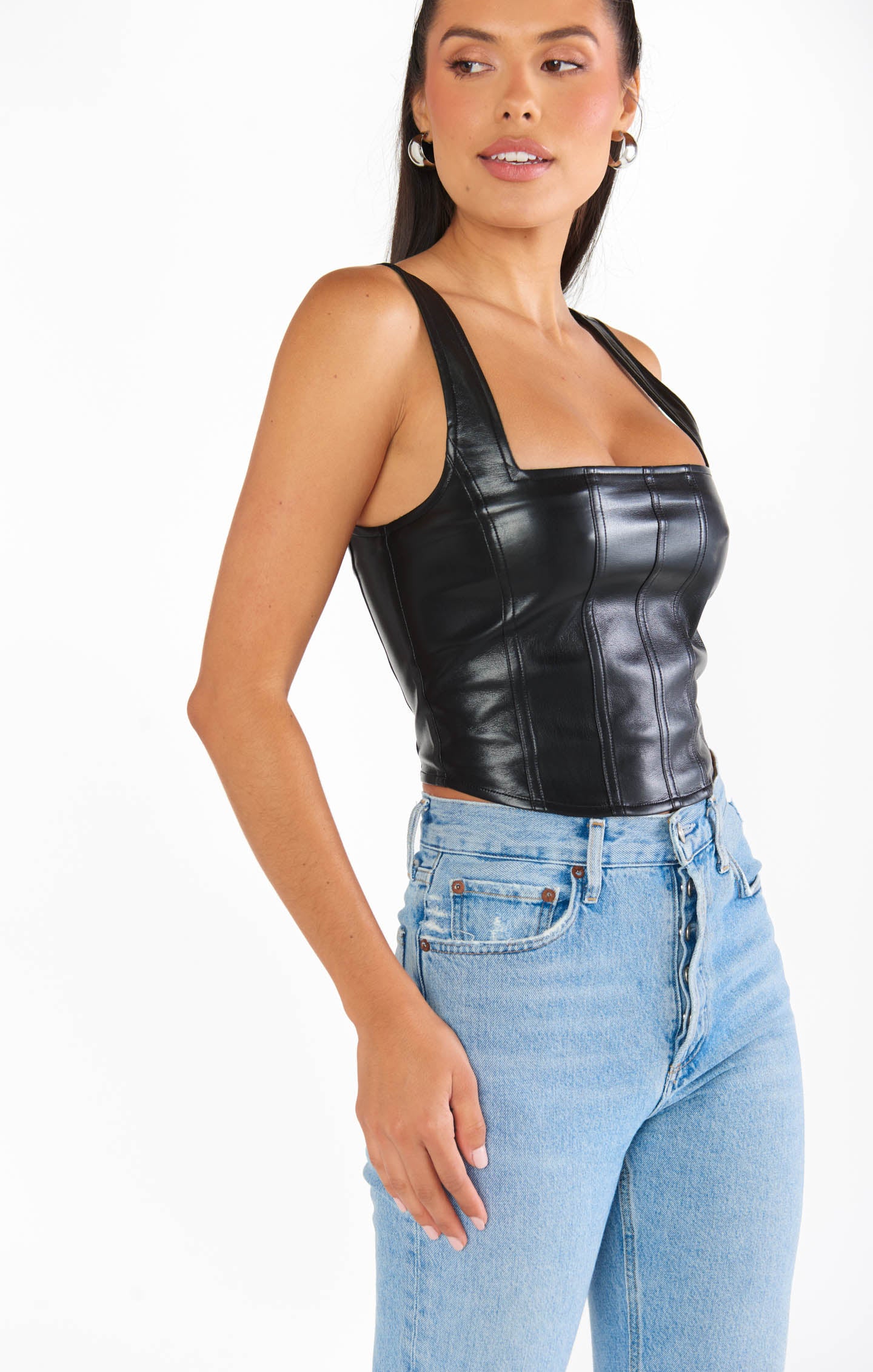 The Corset Top ~ Black Faux Leather - Image 5