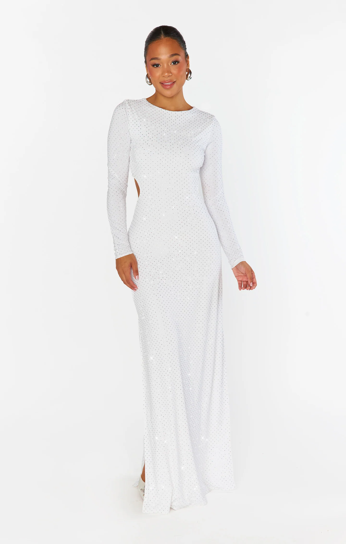 The Sleek Maxi Dress ~ White Rhinestone Spandy - Image 3