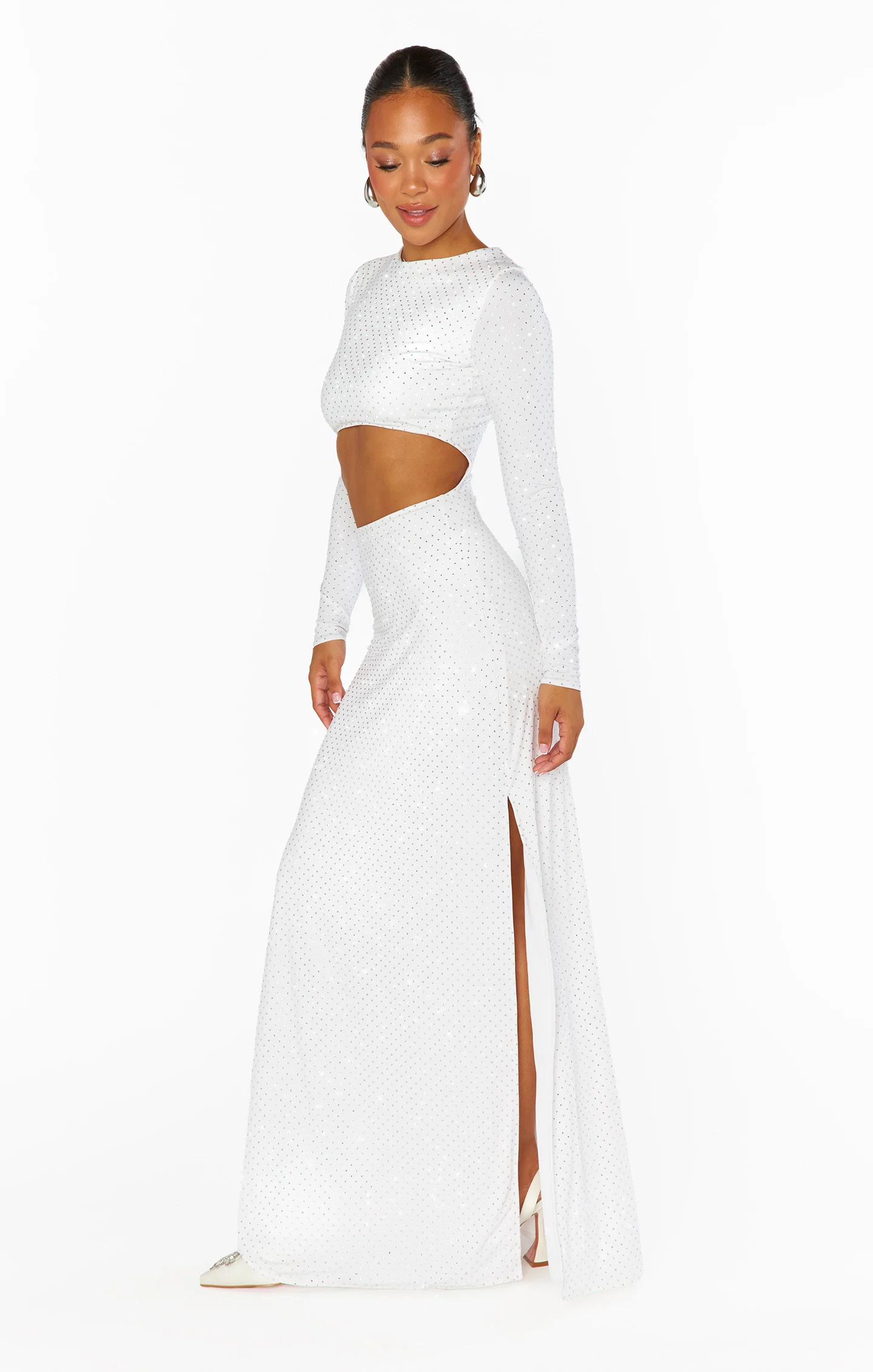 The Sleek Maxi Dress ~ White Rhinestone Spandy - Image 7