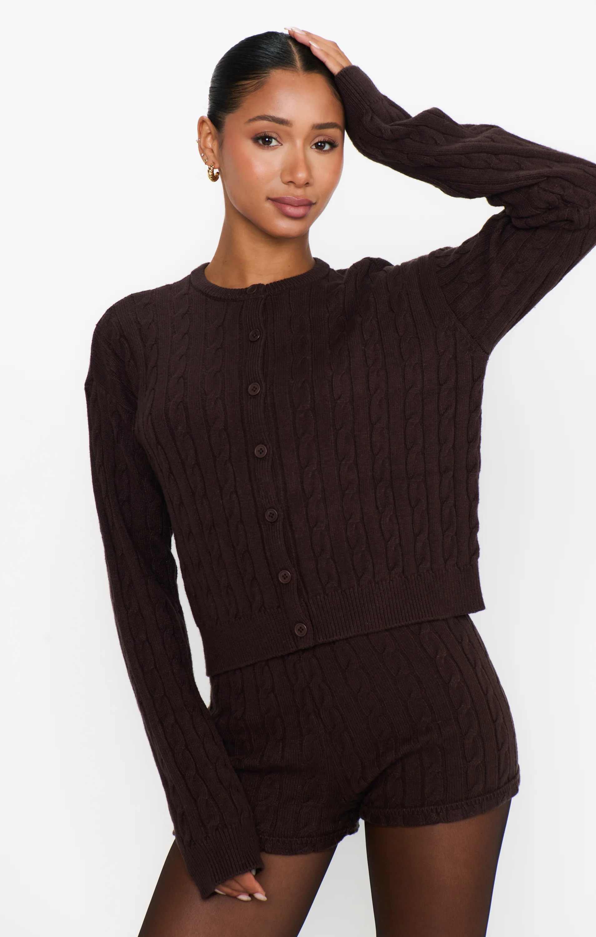 Throw On Shorts ~ Chocolate Cable Knit - Image 3
