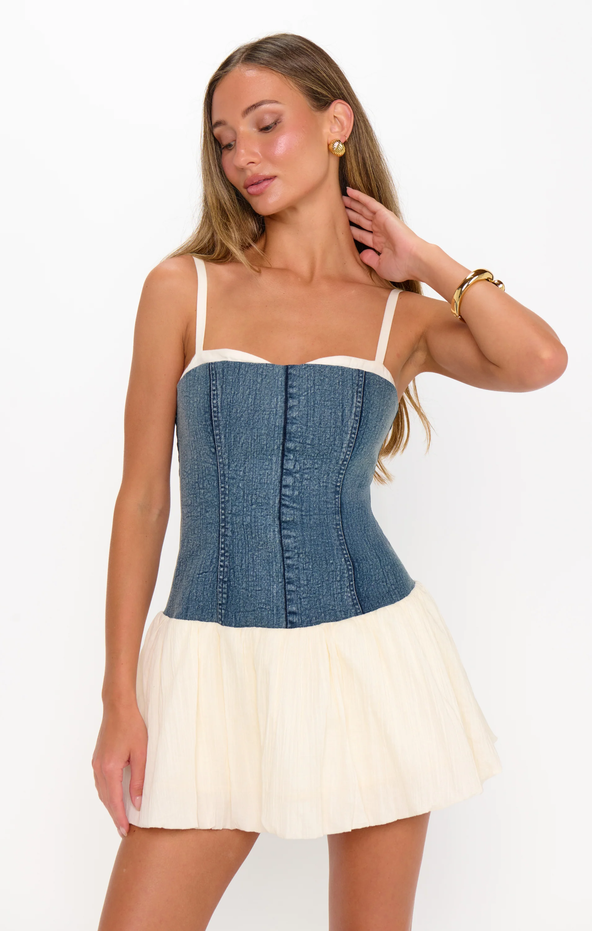 Tiffany Skort Dress ~ Denim with Cream Voile - Image 2