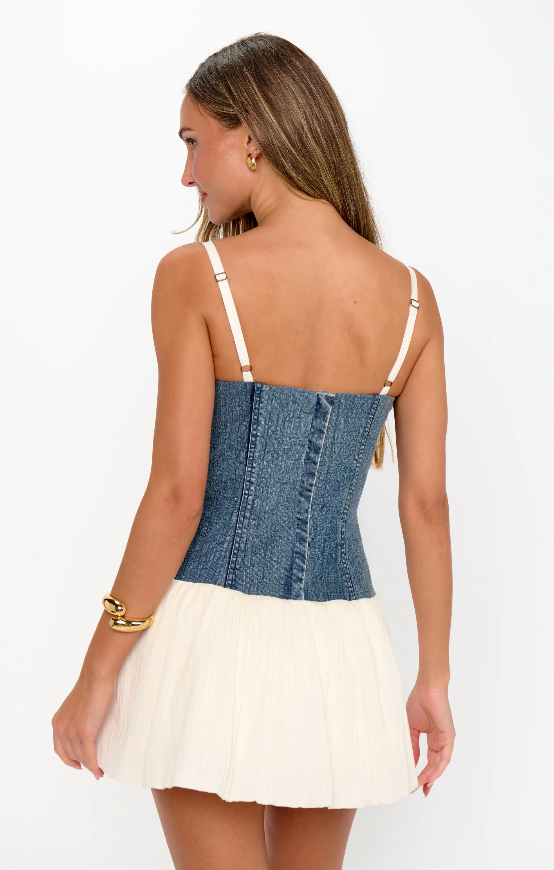 Tiffany Skort Dress ~ Denim with Cream Voile - Image 4