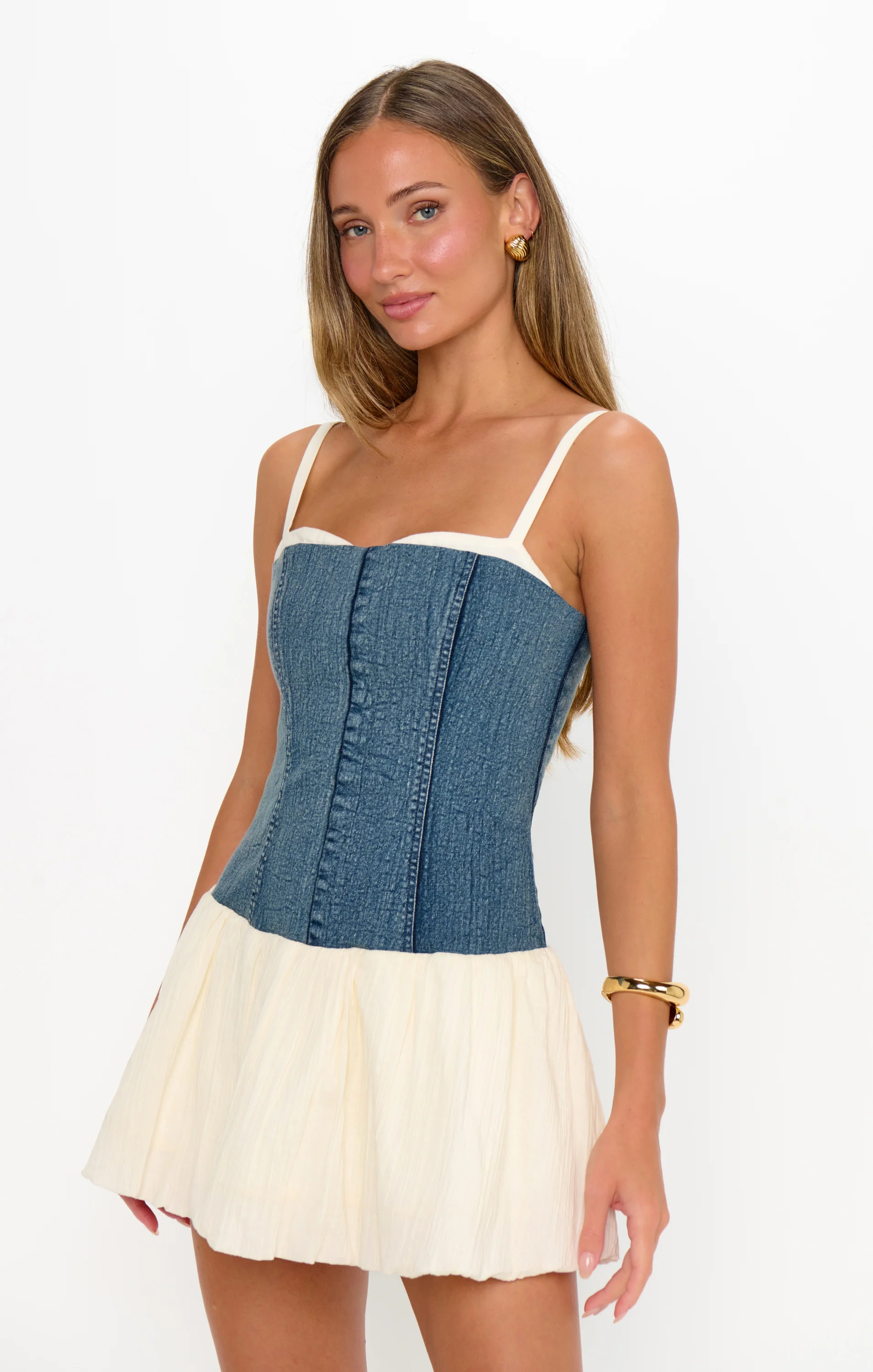 Tiffany Skort Dress ~ Denim with Cream Voile - Image 6