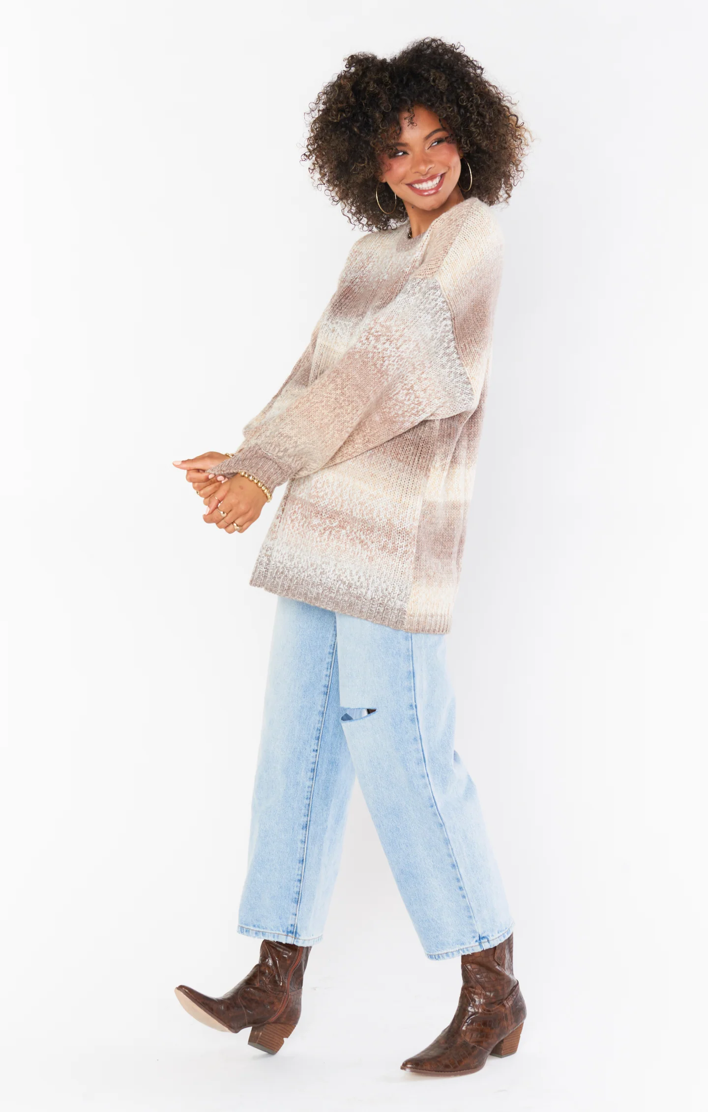 Timothy Tunic Sweater ~ Neutral Space Dye Knit - Image 3