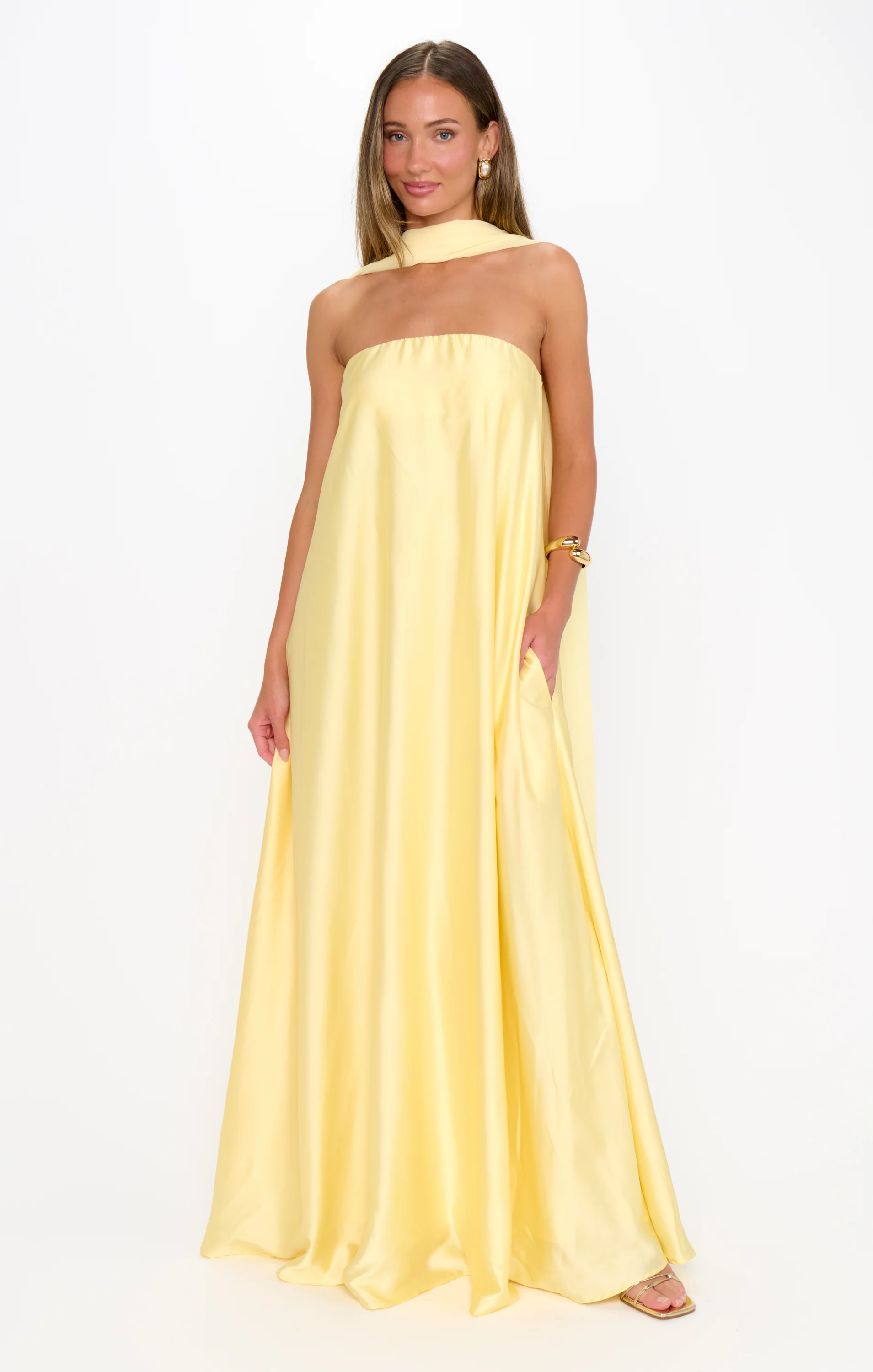 Tinsley Tube Dress ~ Pale Yellow Luxe Satin