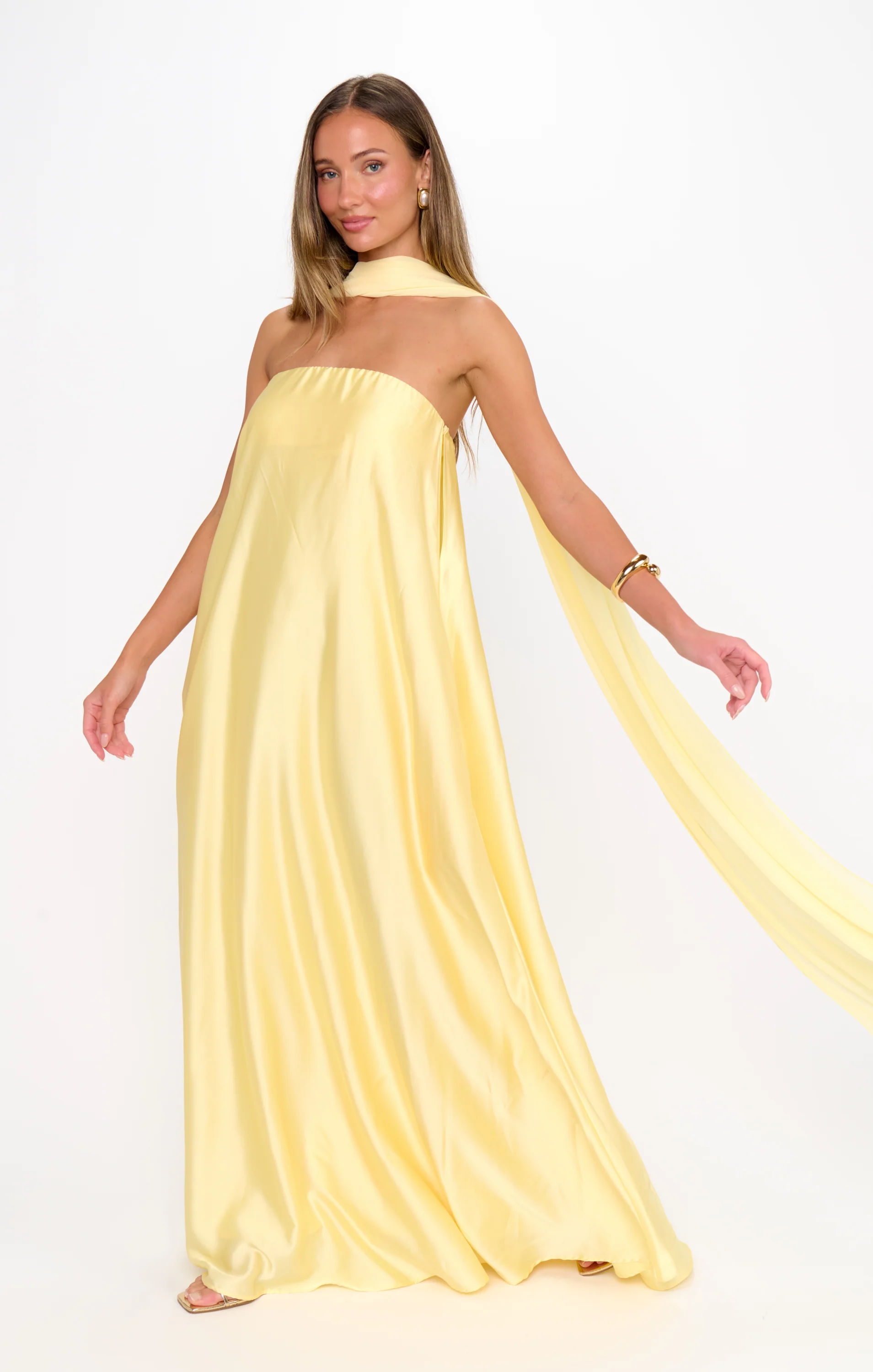 Tinsley Tube Dress ~ Pale Yellow Luxe Satin - Image 3