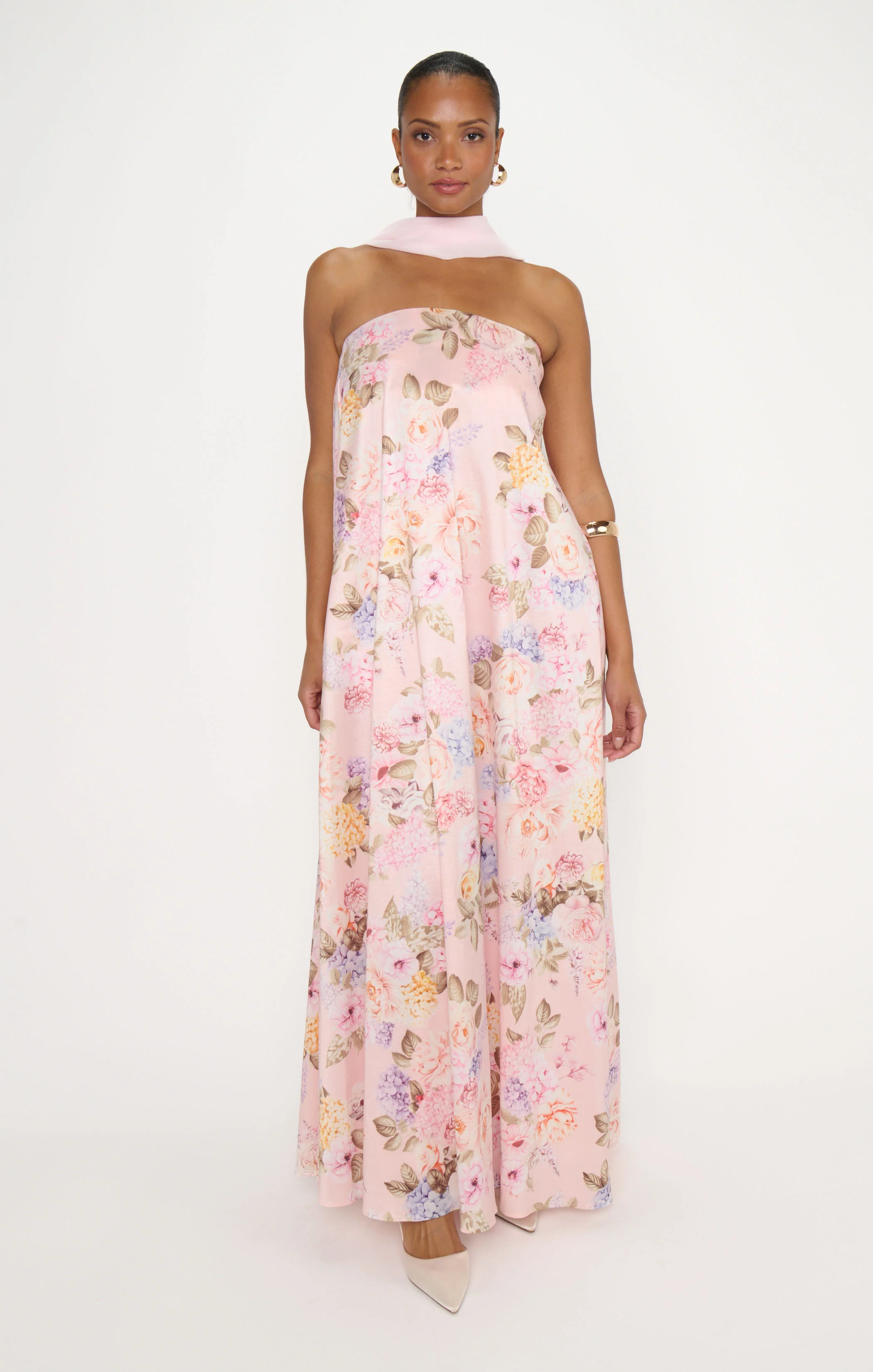 Tinsley Tube Dress ~ Powder Pink Blooms Taffeta - Image 3