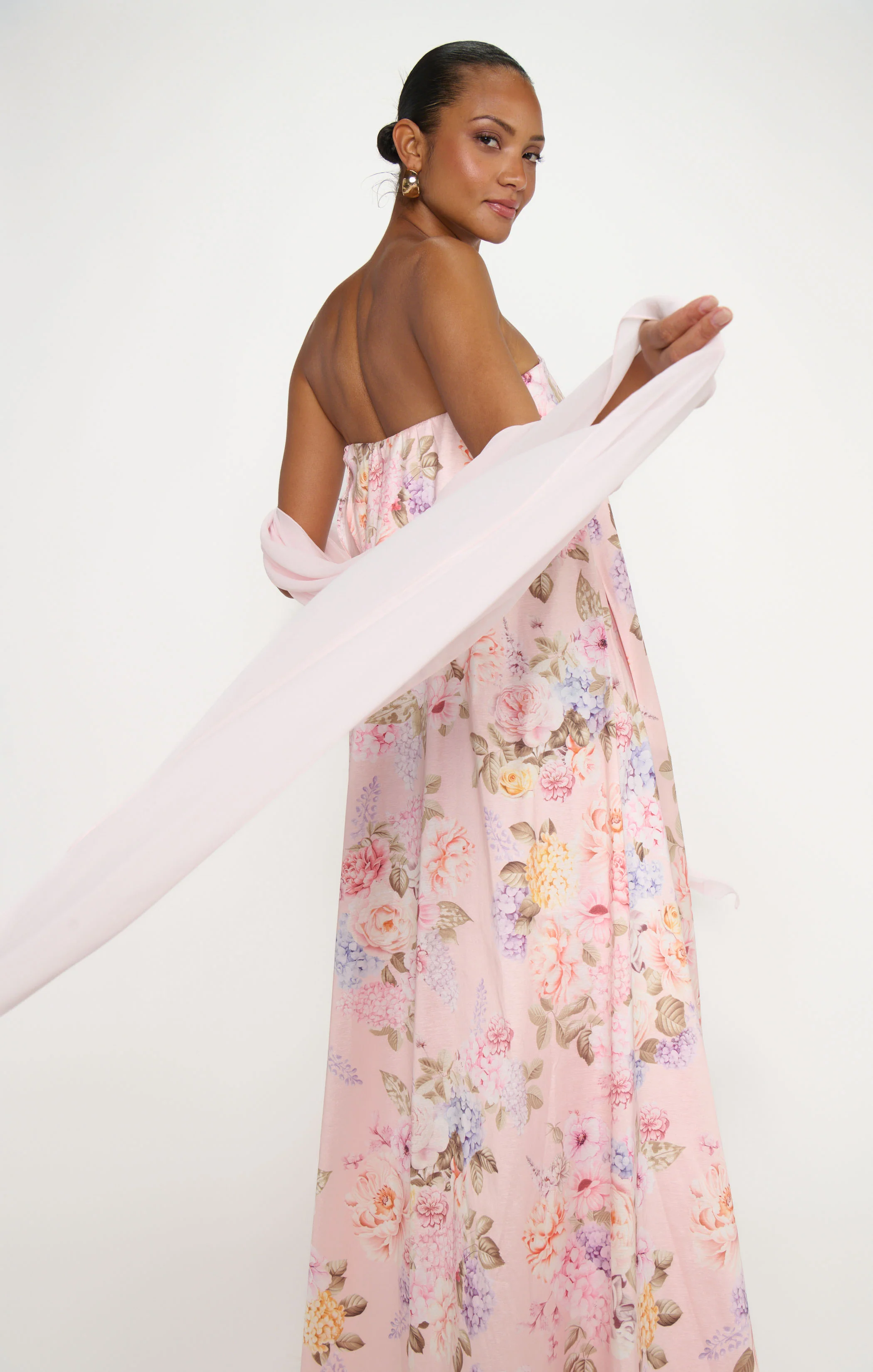 Tinsley Tube Dress ~ Powder Pink Blooms Taffeta - Image 4
