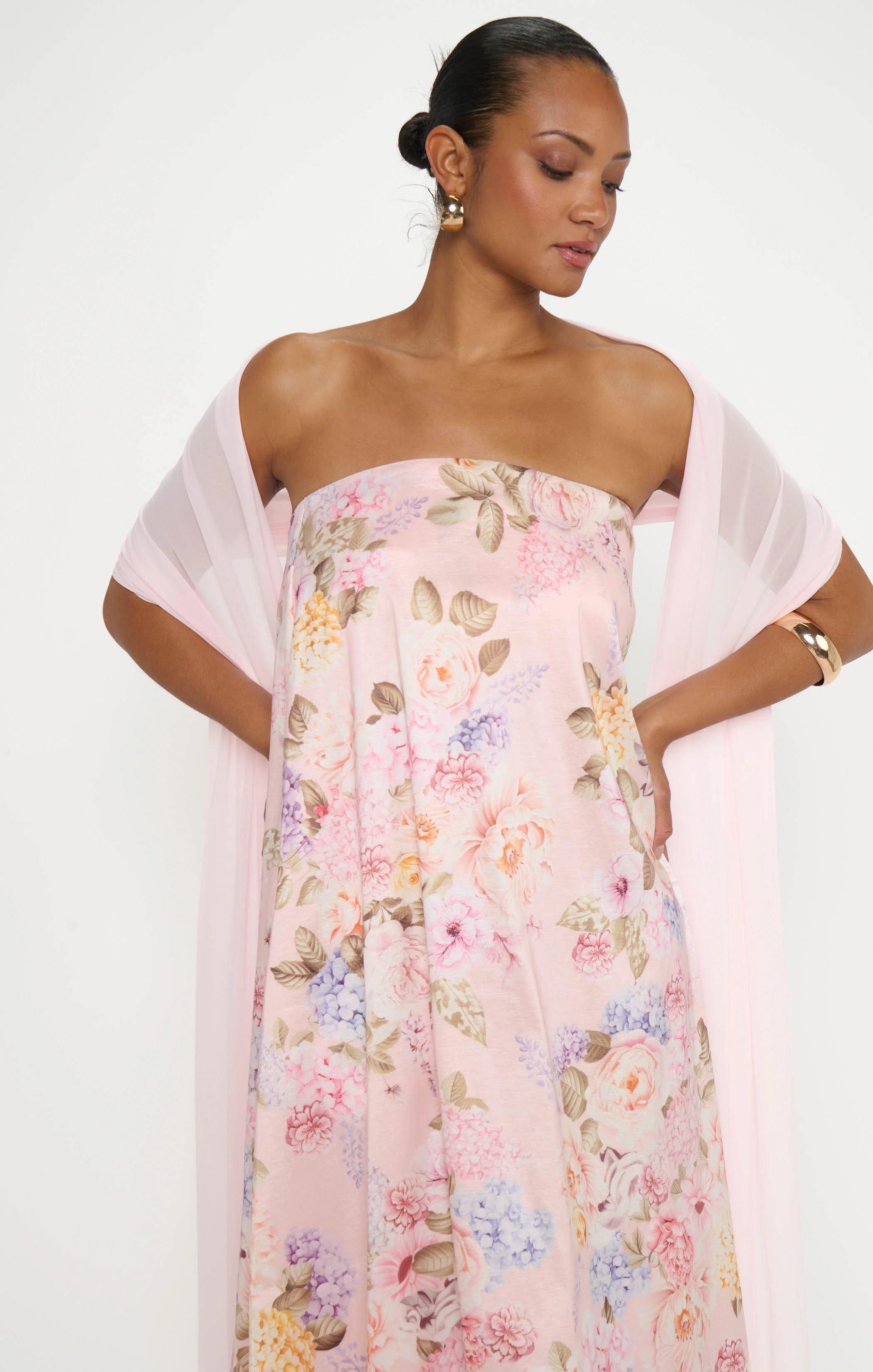 Tinsley Tube Dress ~ Powder Pink Blooms Taffeta - Image 5