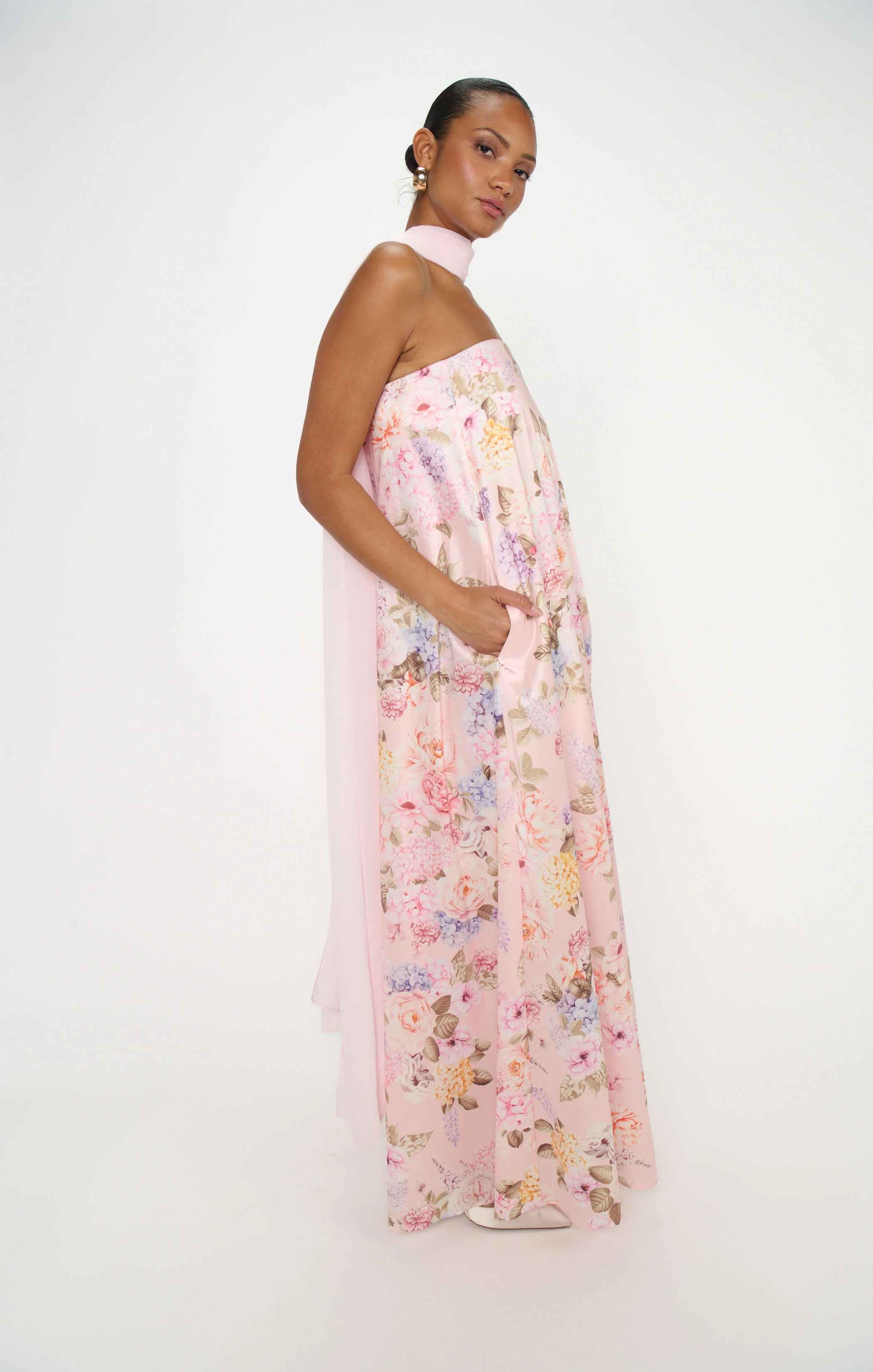 Tinsley Tube Dress ~ Powder Pink Blooms Taffeta - Image 6