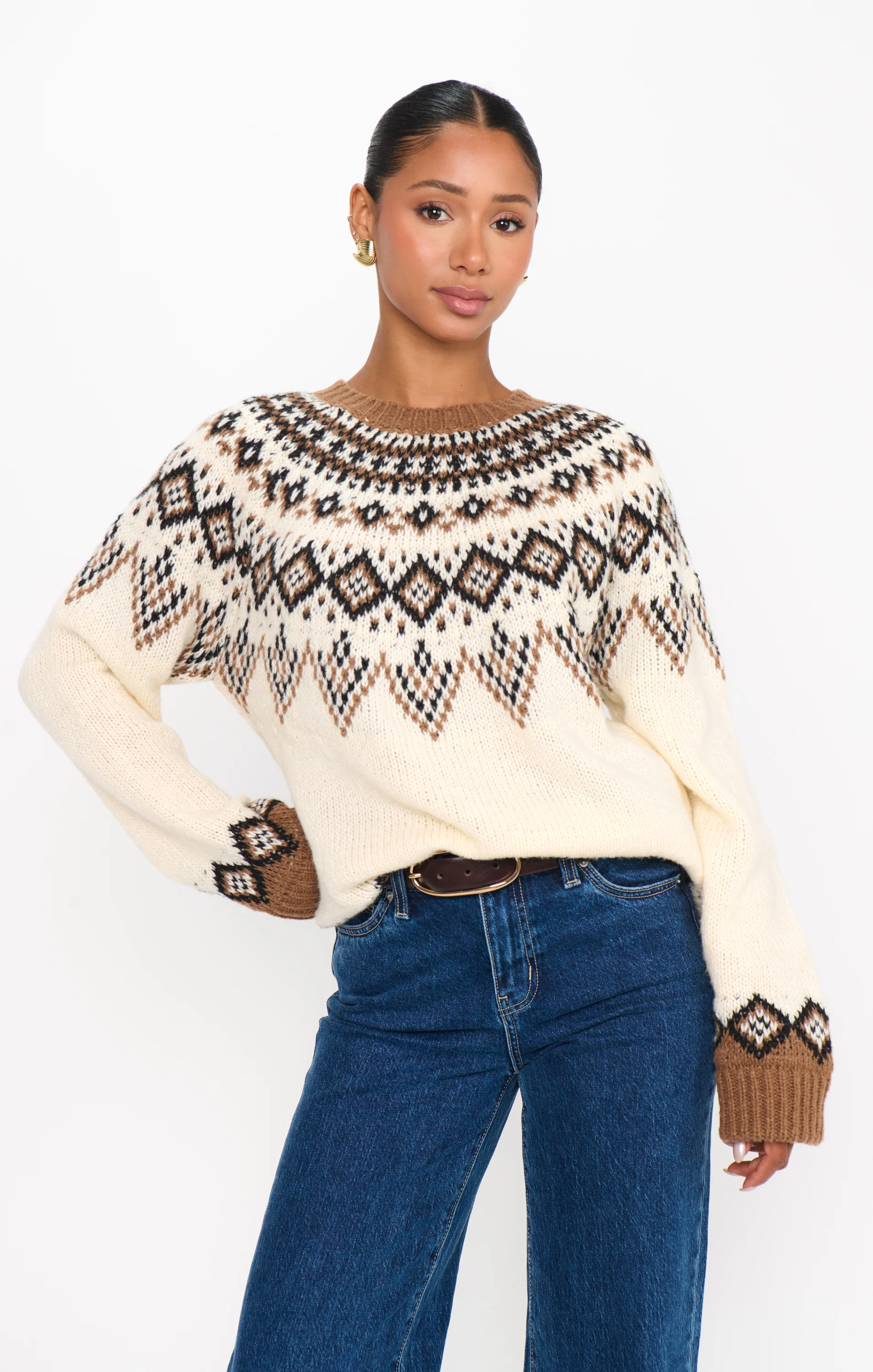 Toasty Sweater ~ Brown Sugar Fair Isle Knit - Image 2
