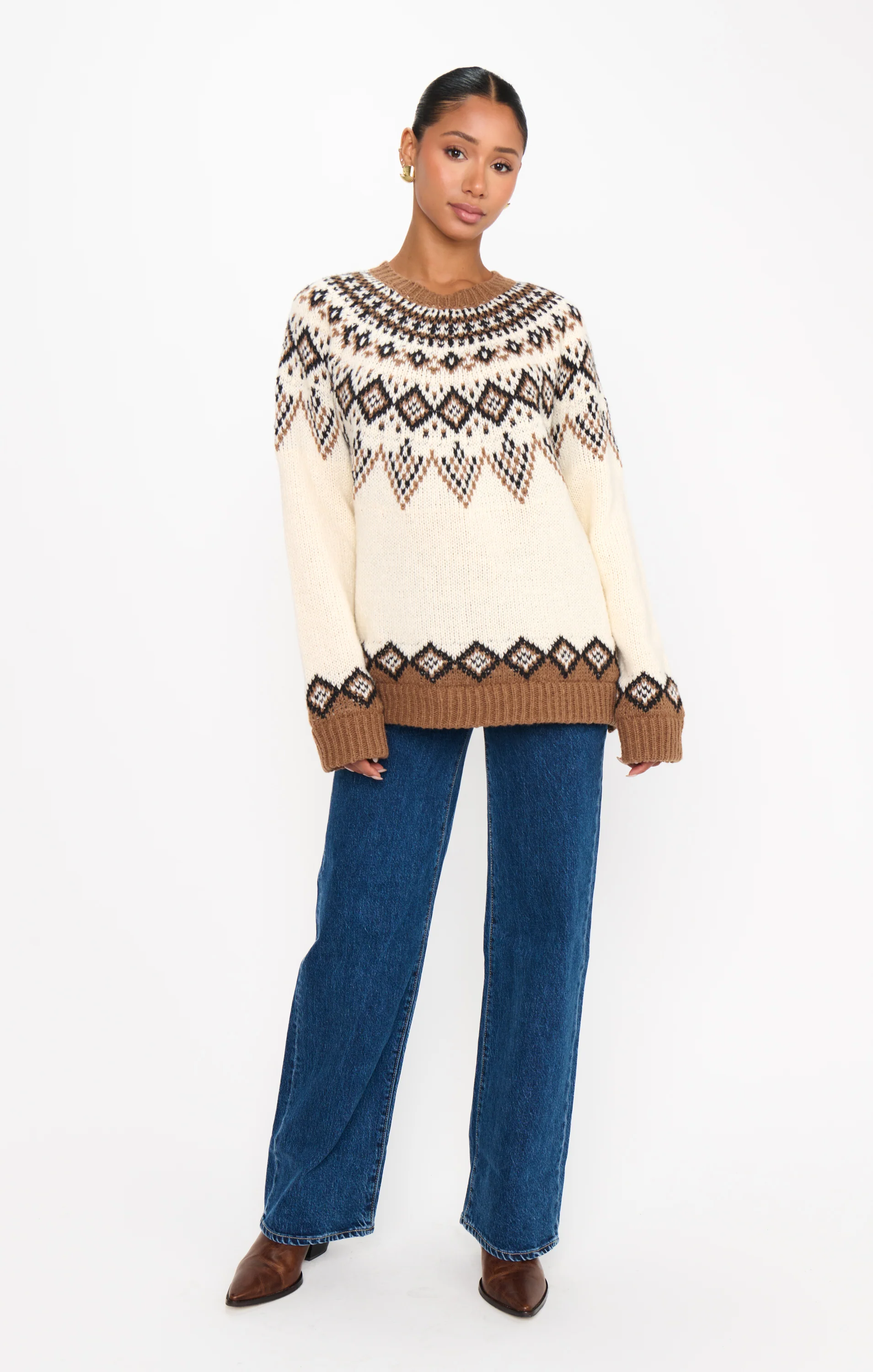 Toasty Sweater ~ Brown Sugar Fair Isle Knit - Image 3