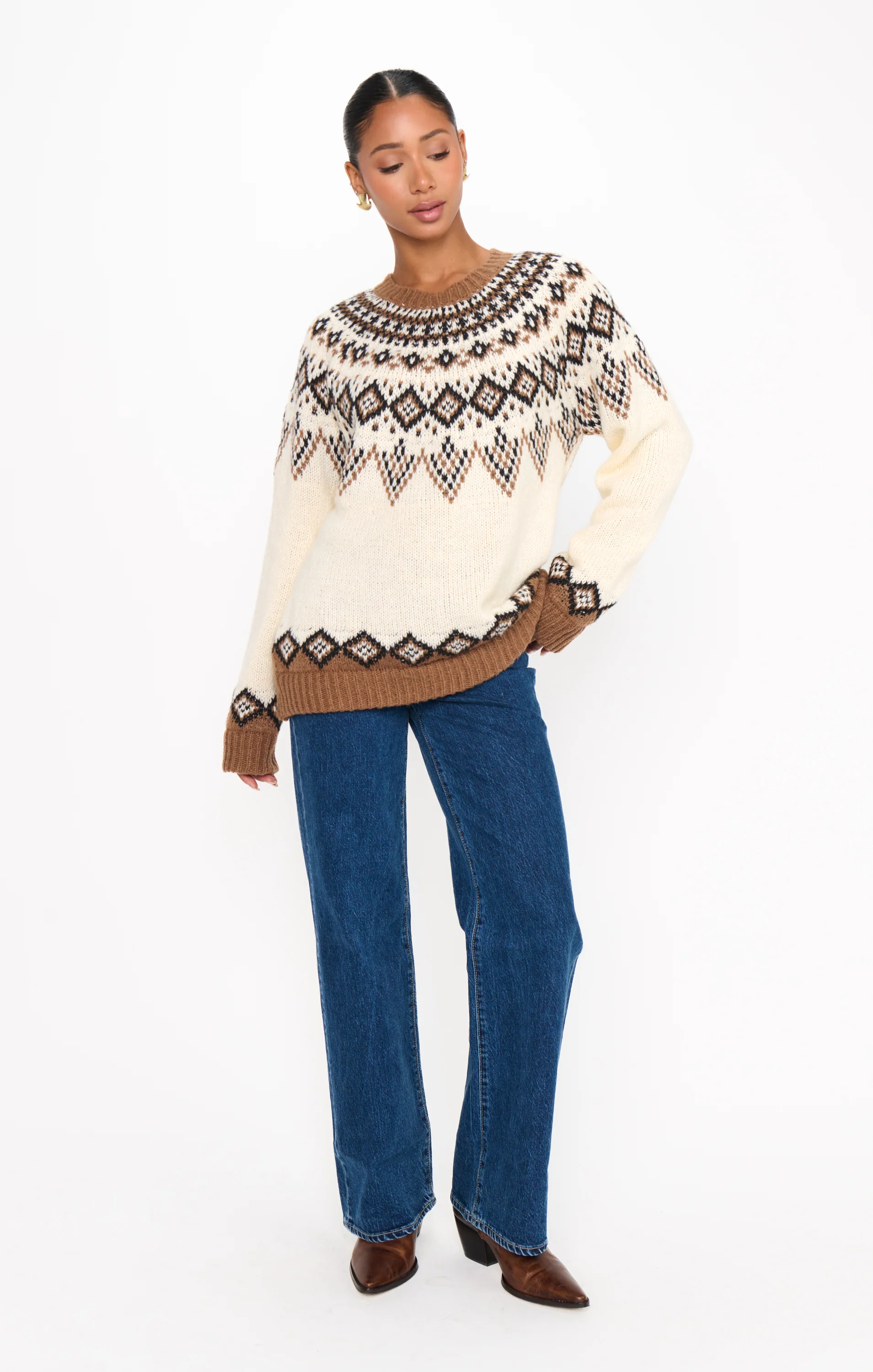 Toasty Sweater ~ Brown Sugar Fair Isle Knit - Image 4