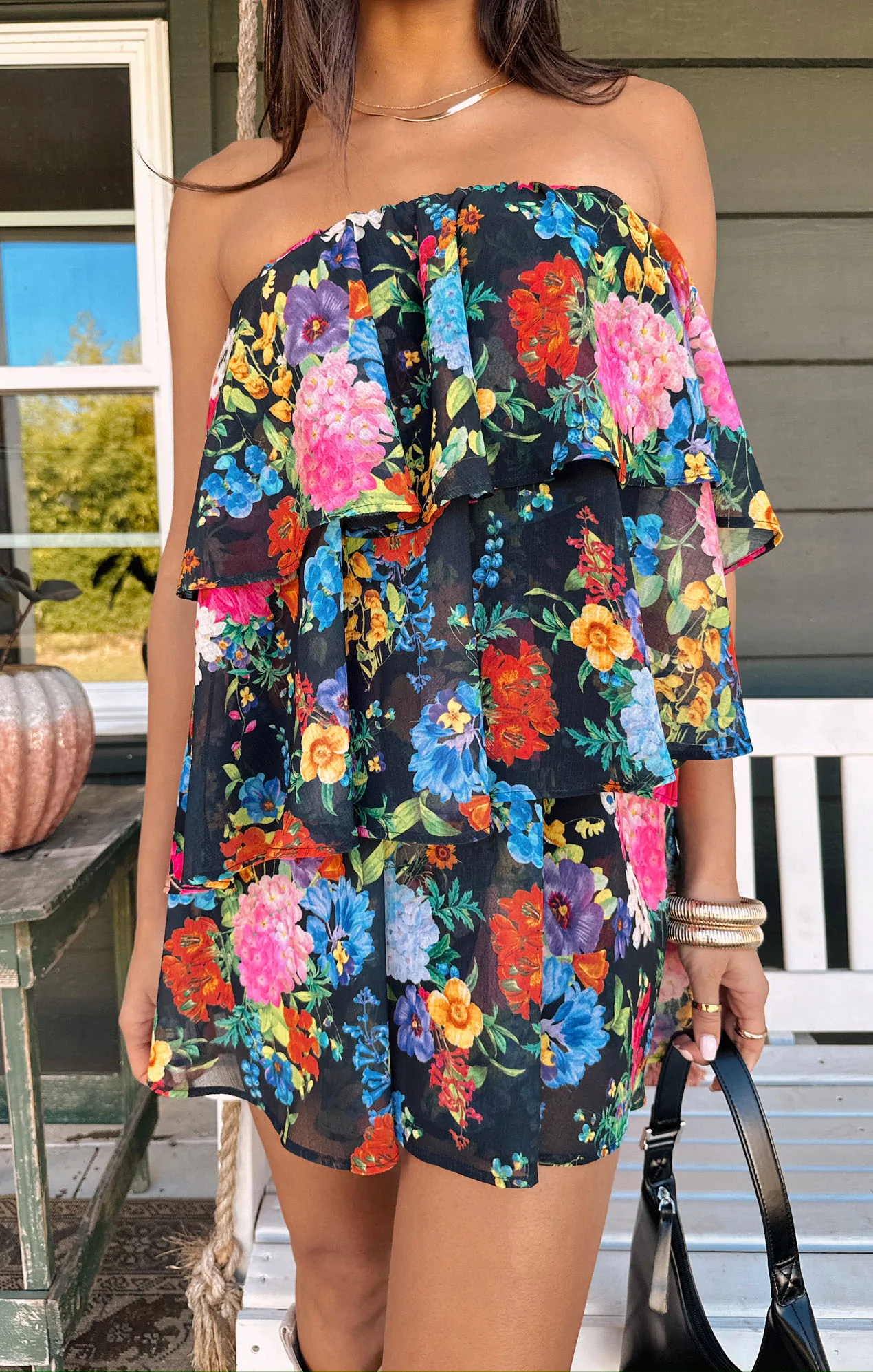 Triple Decker Romper ~ Midnight Botanical Floral - Image 2