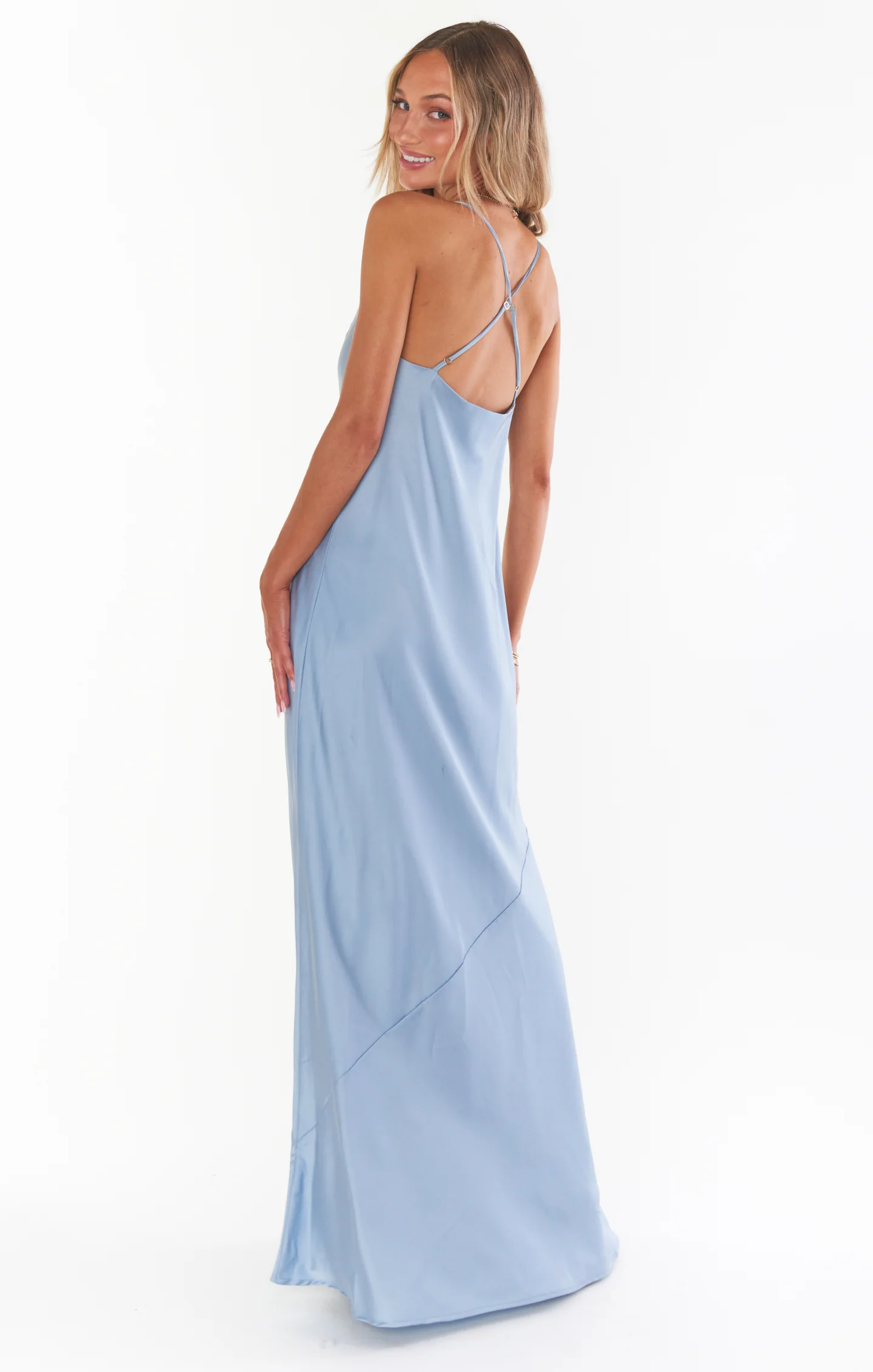 Tuscany Maxi Slip Dress ~ Steel Blue Luxe Satin - Image 3