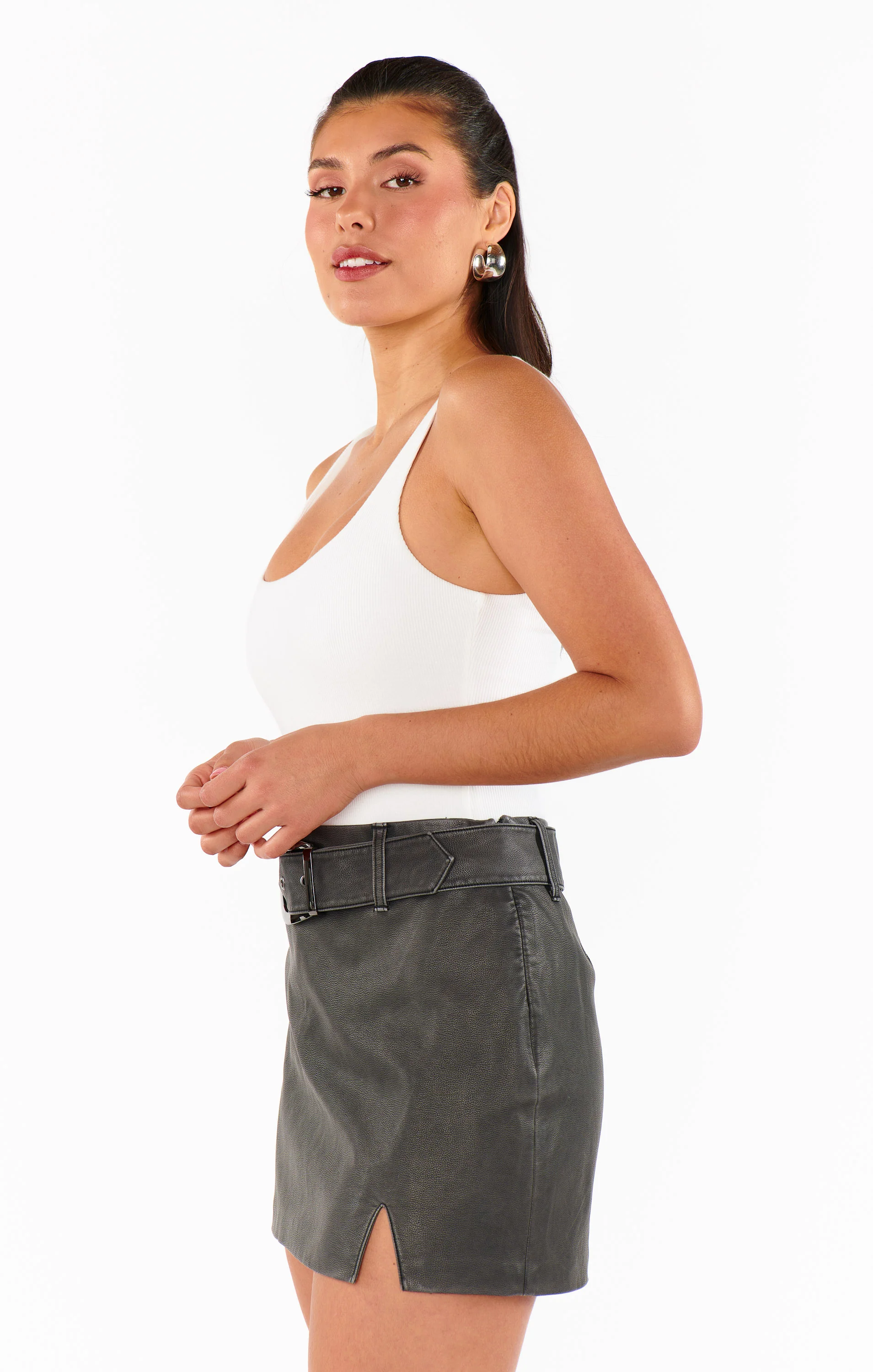Tyra Belted Skirt ~ Vintage Black Faux Leather - Image 6