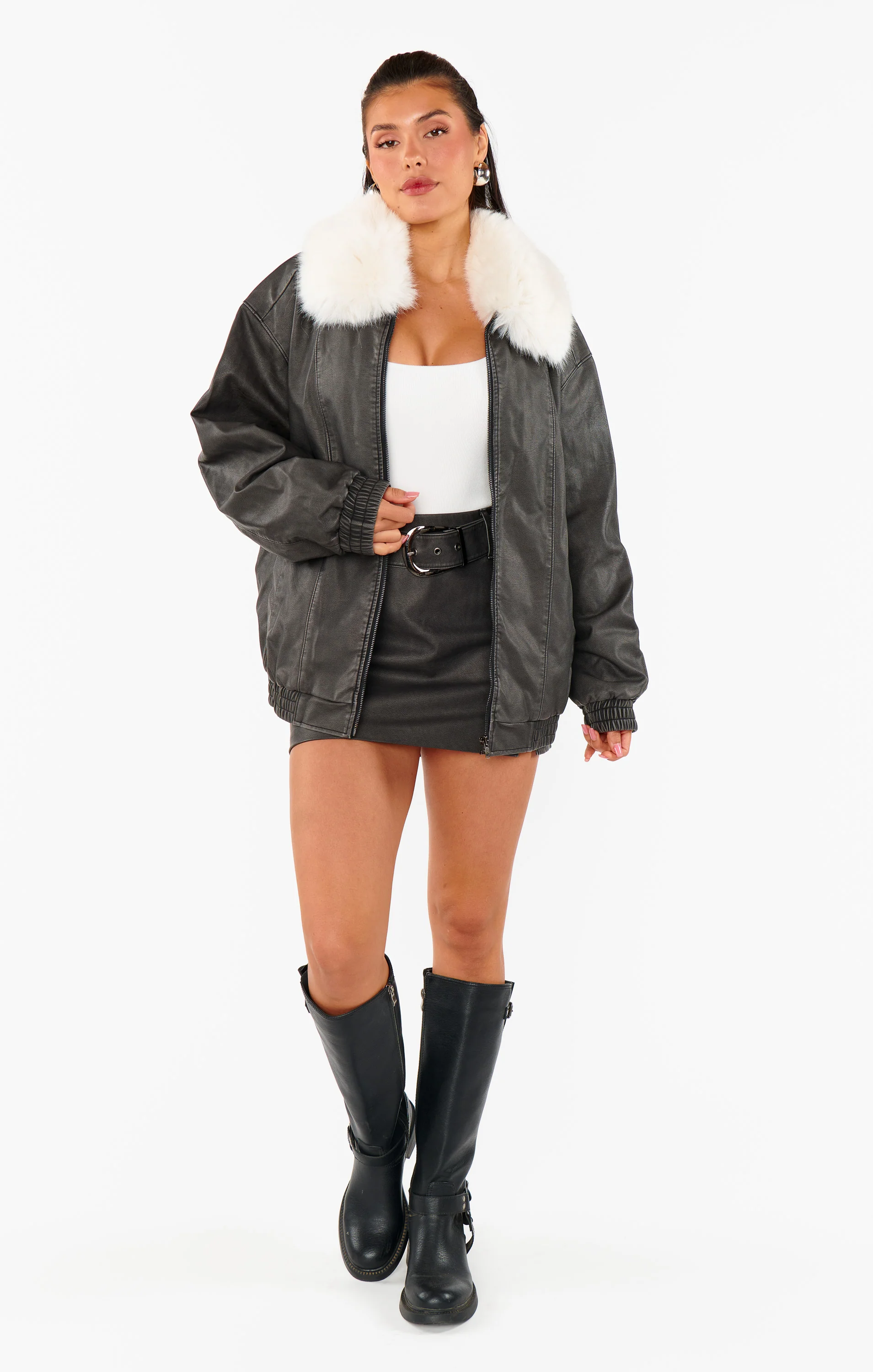 Tyra Belted Skirt ~ Vintage Black Faux Leather - Image 7