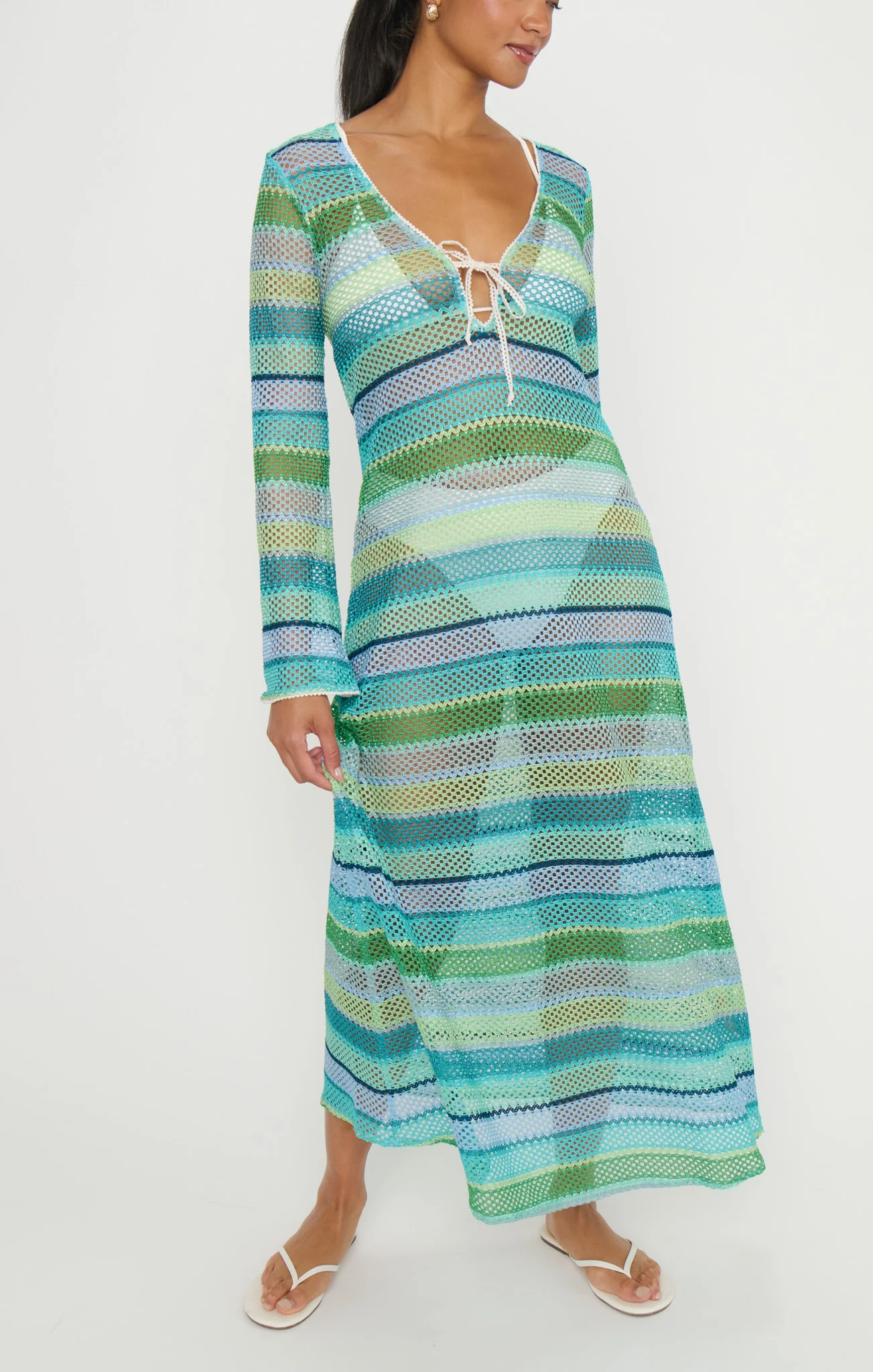 Vacay Coverup ~ Green Multi Stripe Crochet - Image 3