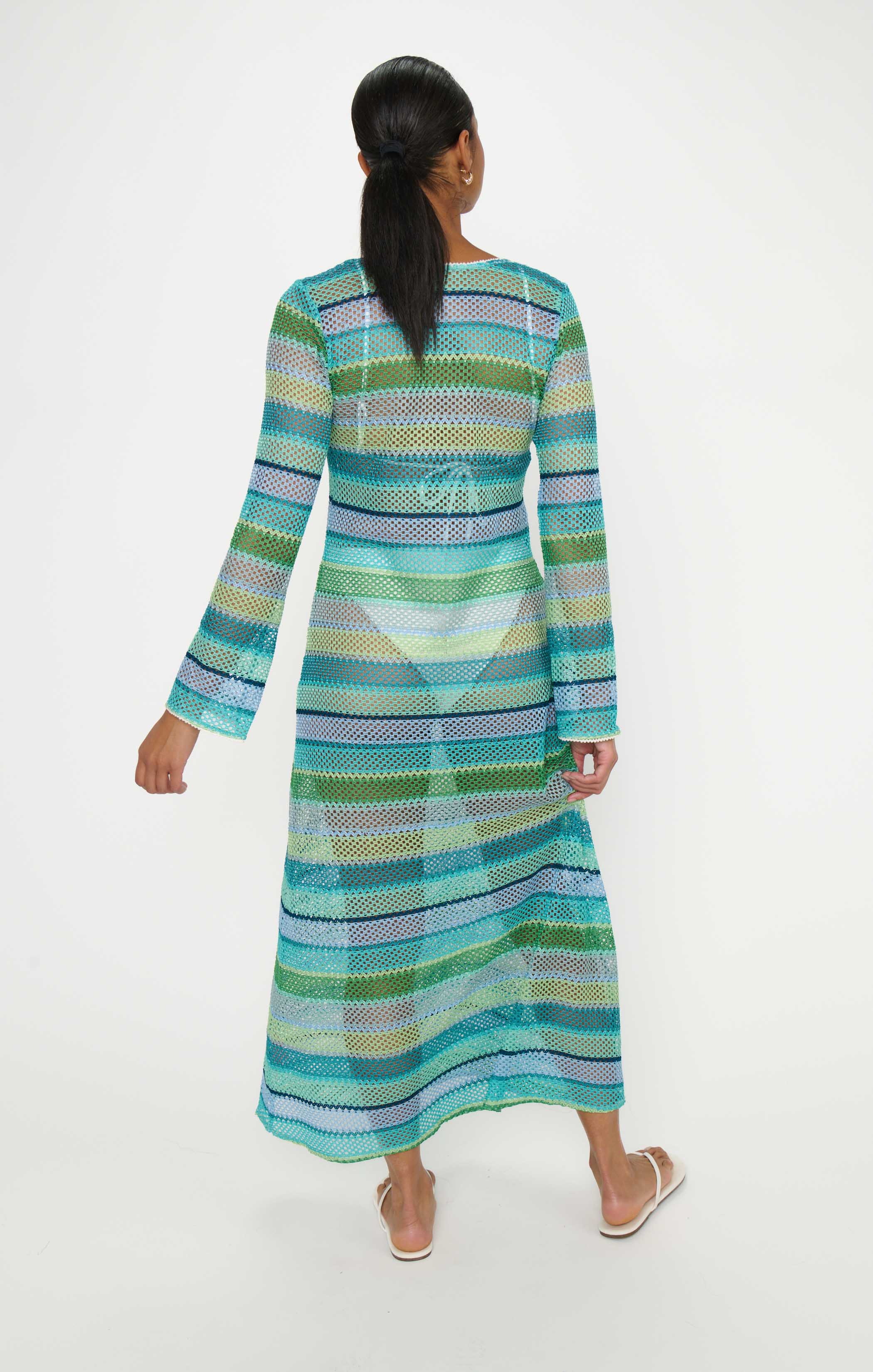 Vacay Coverup ~ Green Multi Stripe Crochet - Image 4