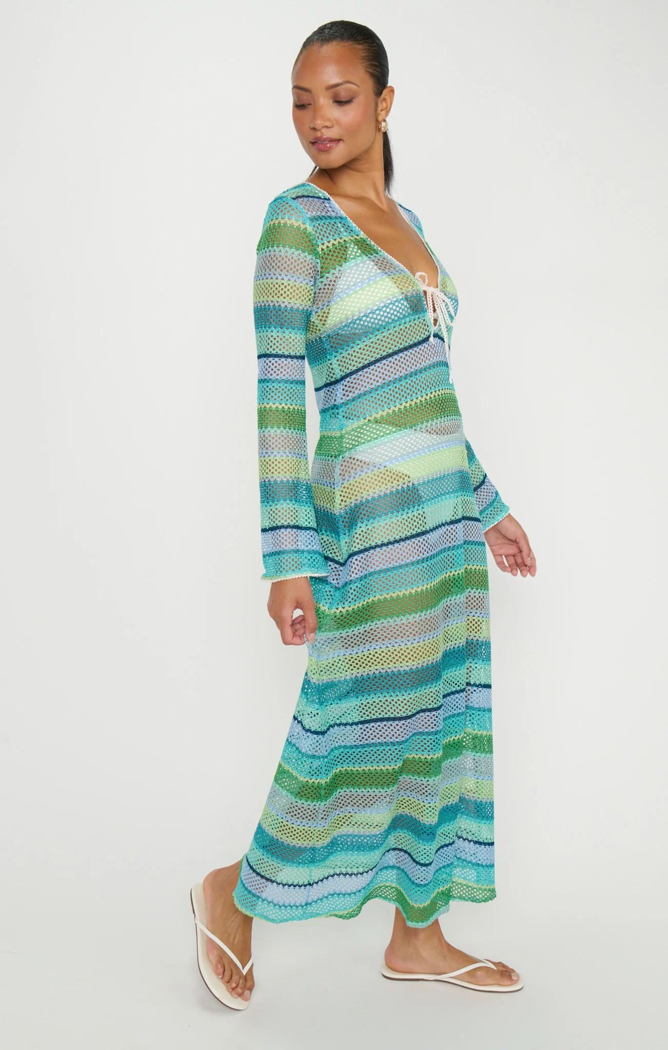 Vacay Coverup ~ Green Multi Stripe Crochet - Image 7