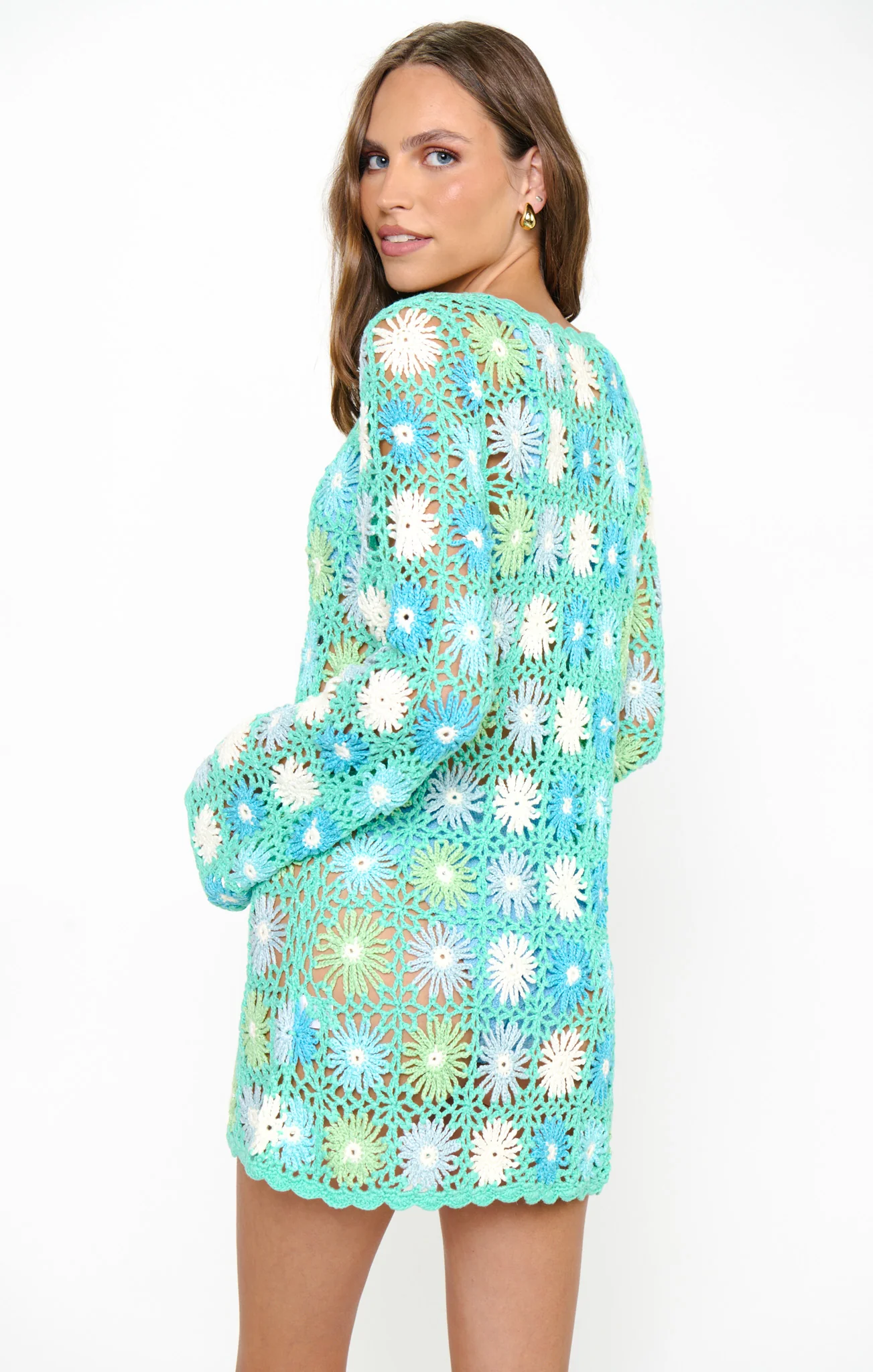 Vacay Mini Coverup ~ Blue Multi Floral Crochet - Image 11