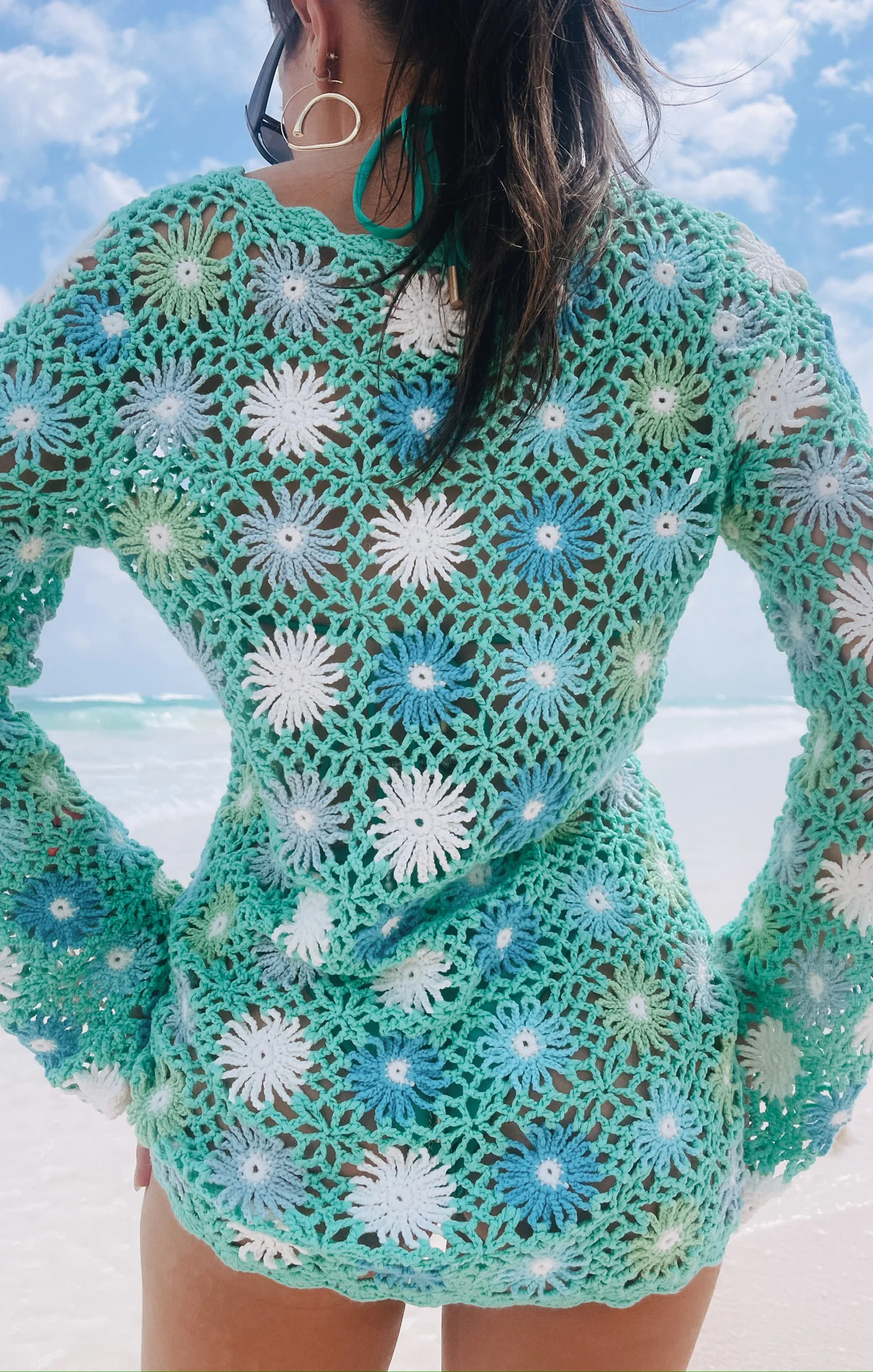 Vacay Mini Coverup ~ Blue Multi Floral Crochet - Image 8
