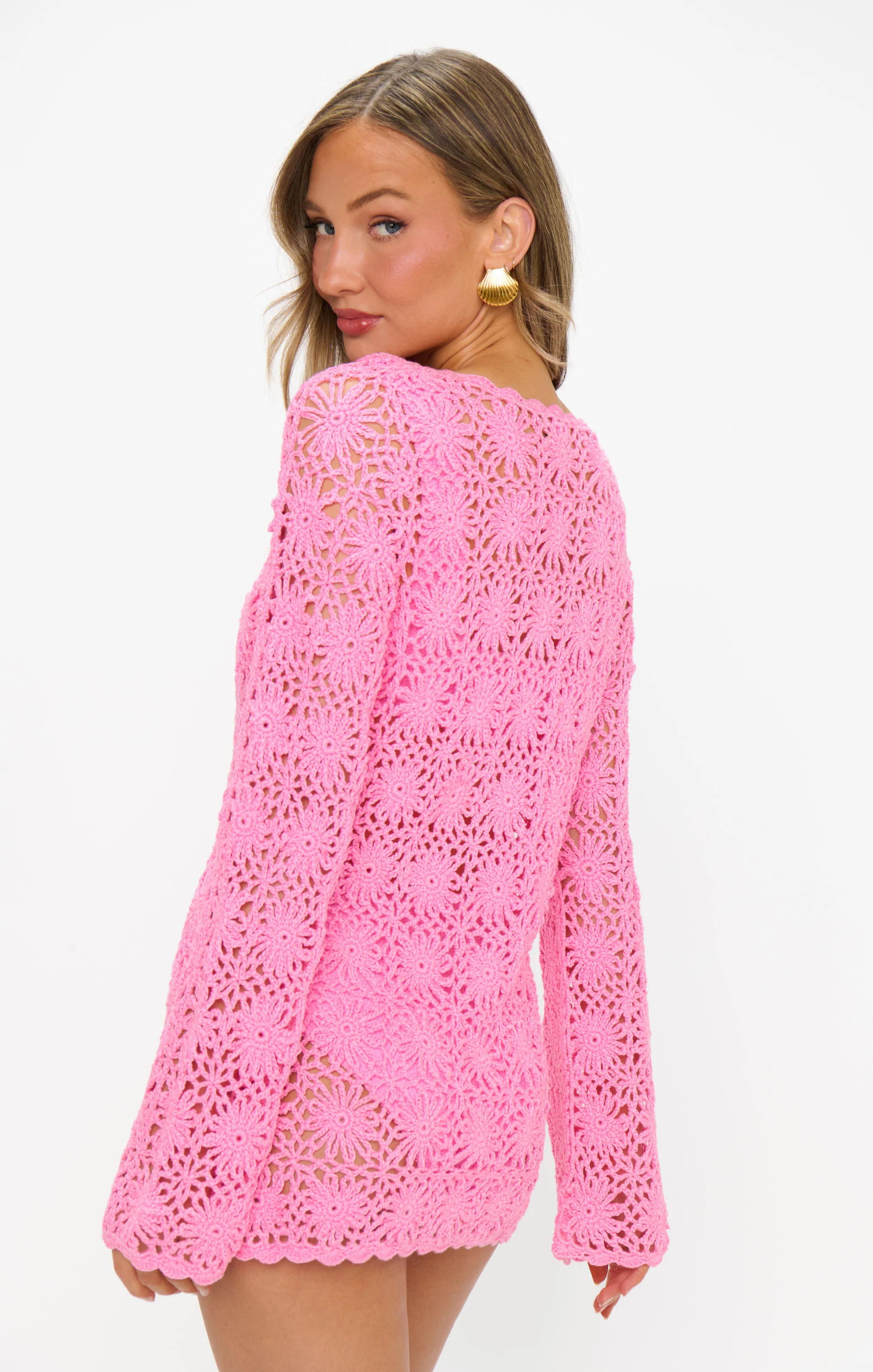 Vacay Mini Coverup ~ Bubblegum Pink Crochet - Image 5
