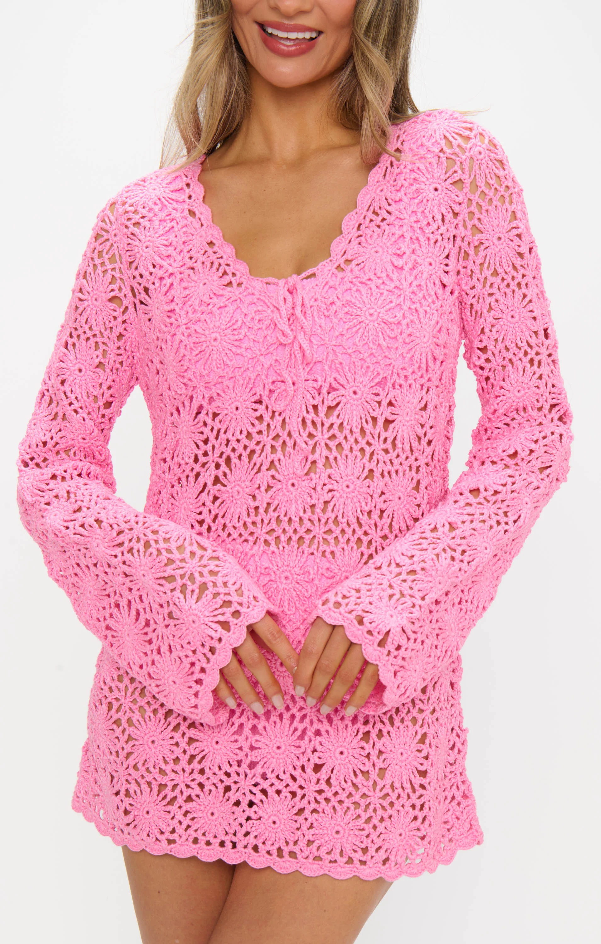 Vacay Mini Coverup ~ Bubblegum Pink Crochet - Image 6