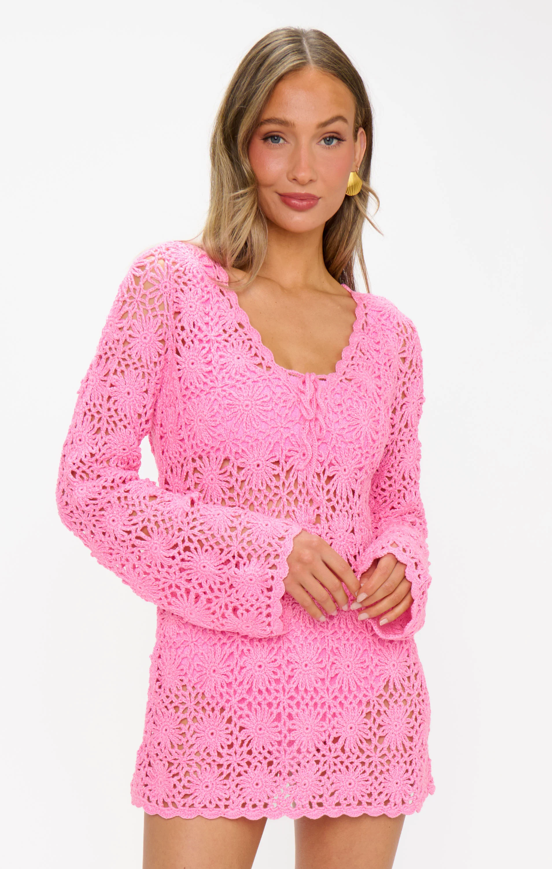 Vacay Mini Coverup ~ Bubblegum Pink Crochet - Image 7