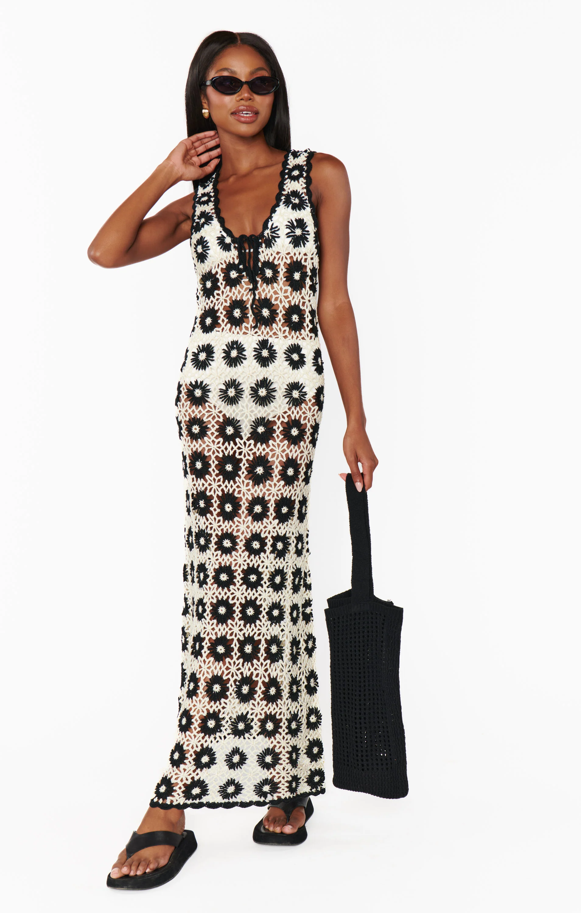 Vacay Tank Coverup ~ Checkers Floral Crochet - Image 3