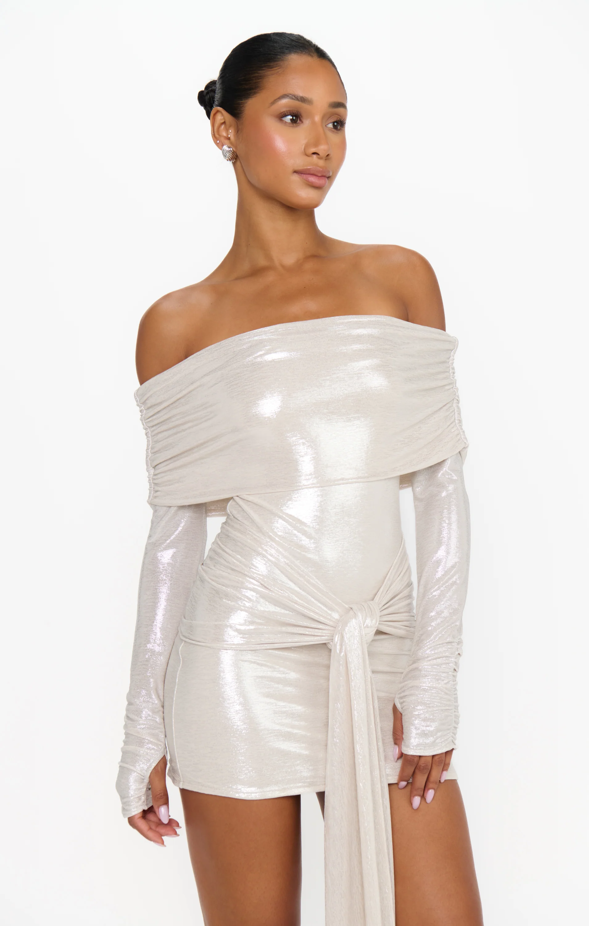 Vanessa Mini Dress ~ White Shimmer Knit - Image 5