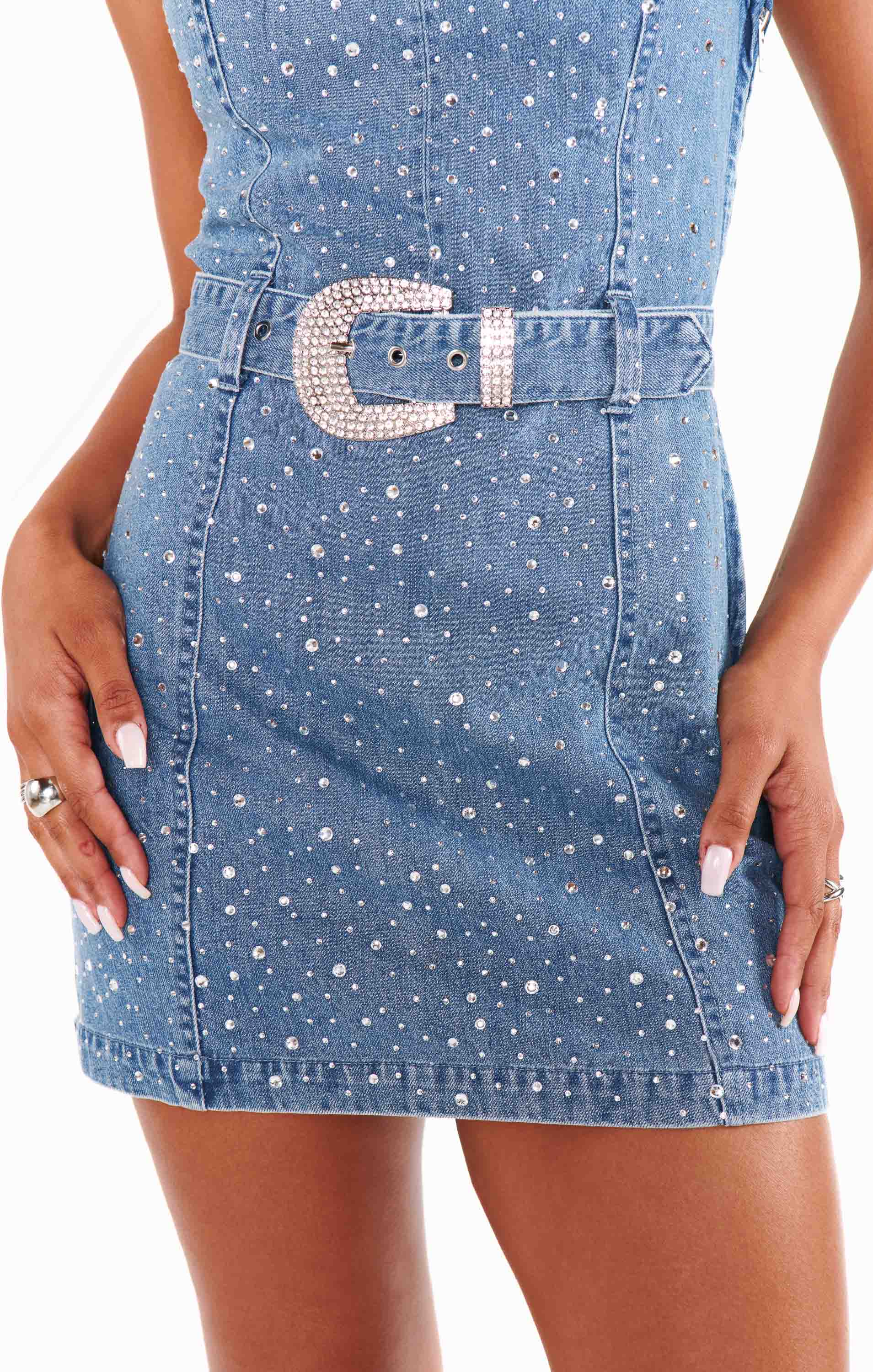 Vegas Mini Dress ~ Embellished Rhinestone Denim - Image 4