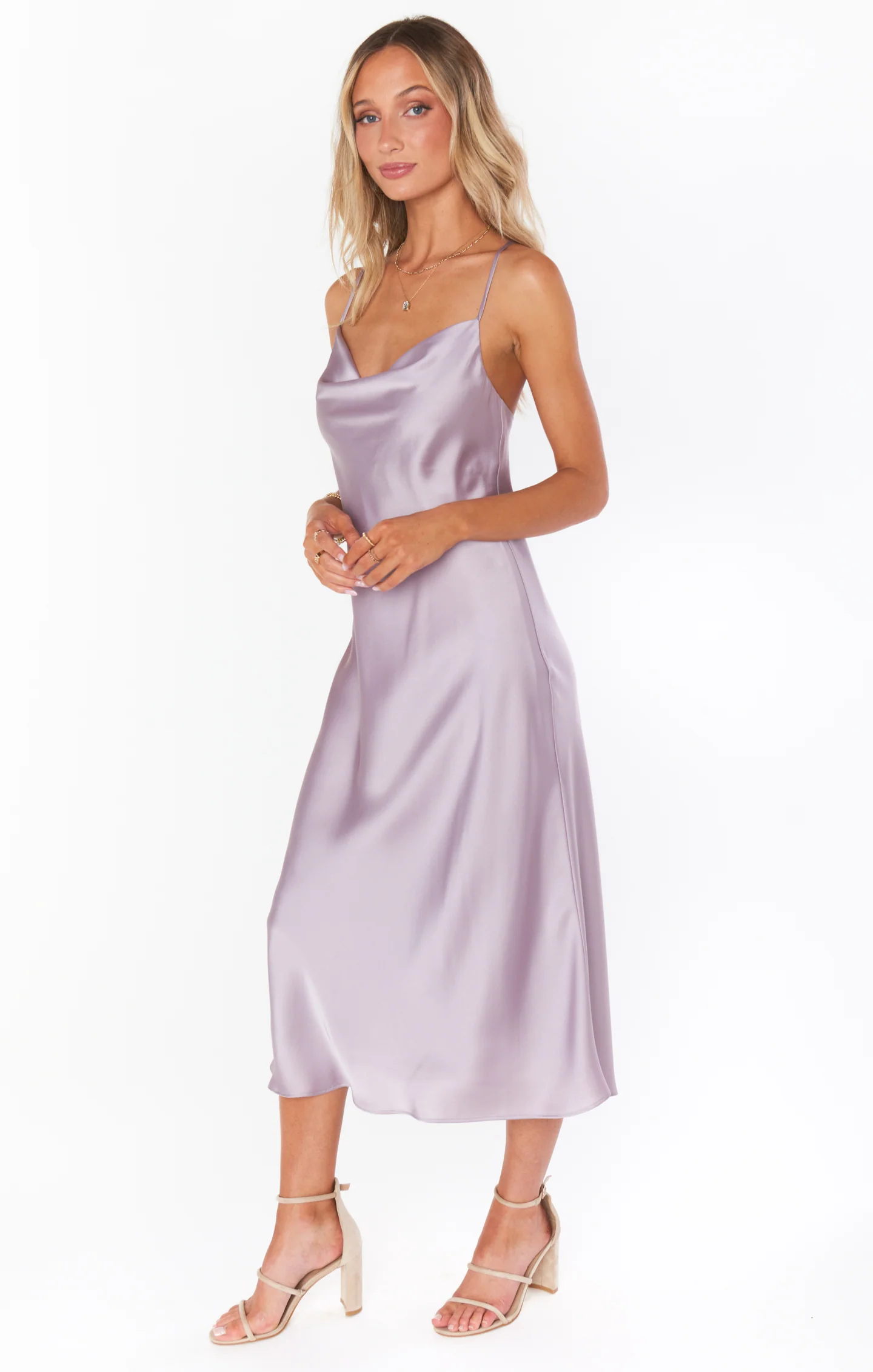 Verona Cowl Dress ~ Dusty Purple Luxe Satin - Image 2