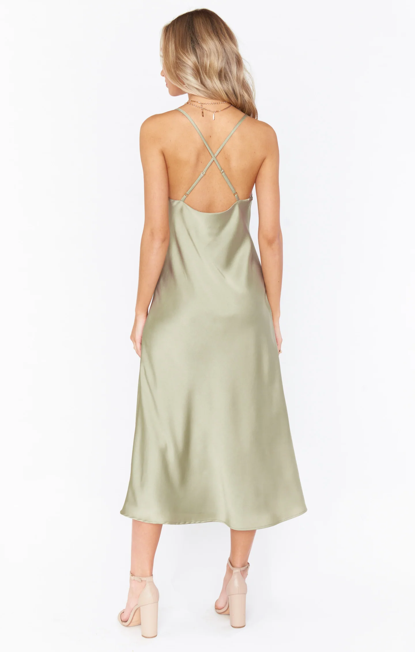 Verona Cowl Dress ~ Moss Green Luxe Satin - Image 4