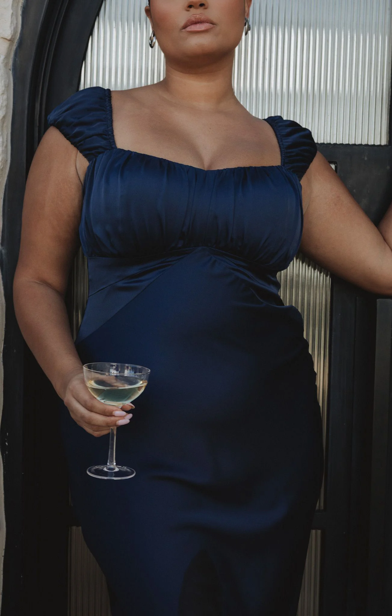 Veronica Maxi Dress ~ Midnight Navy Luxe Satin - Image 3